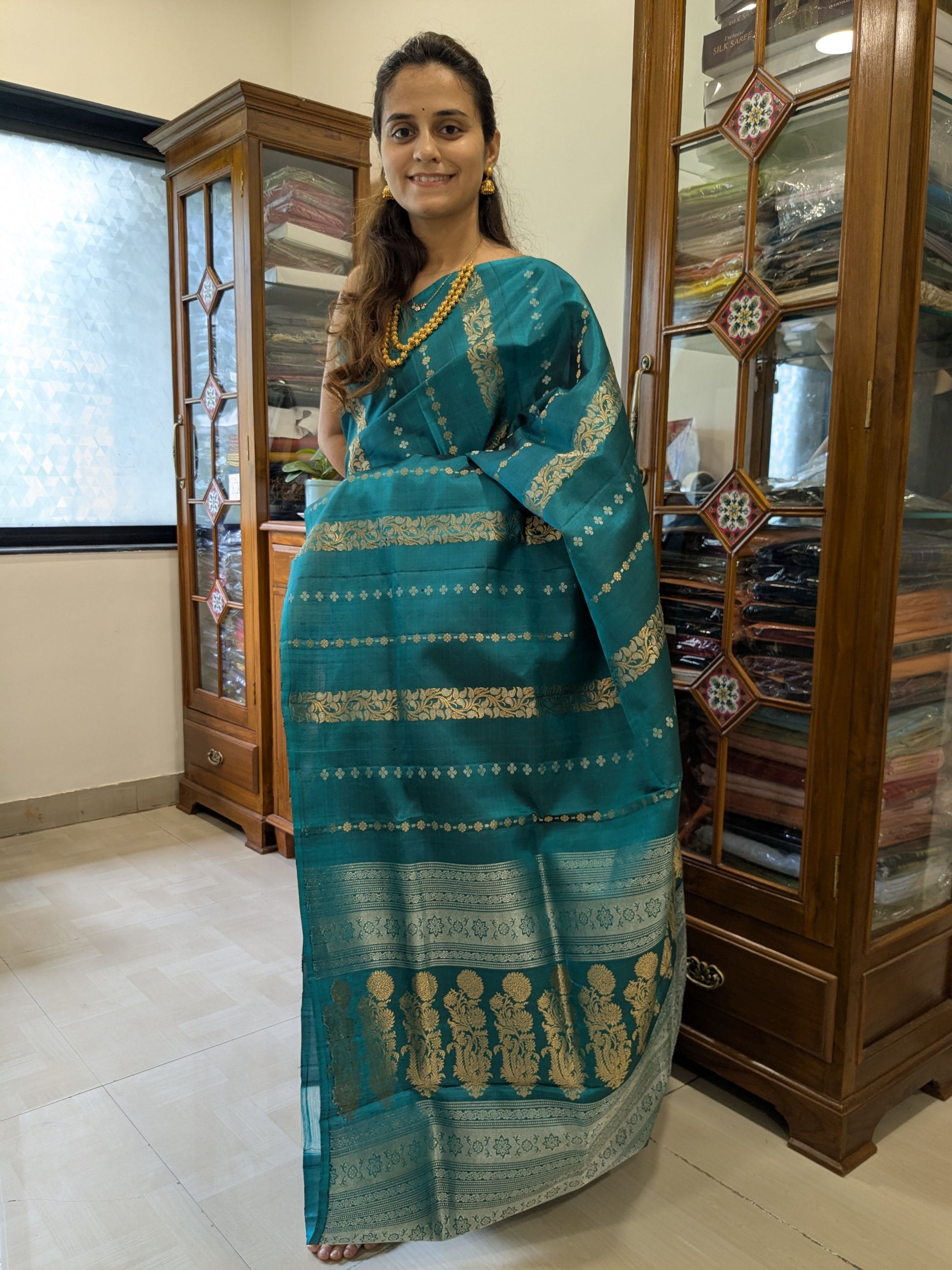 Sea Green Handloom Kanjivaram Silk Saree