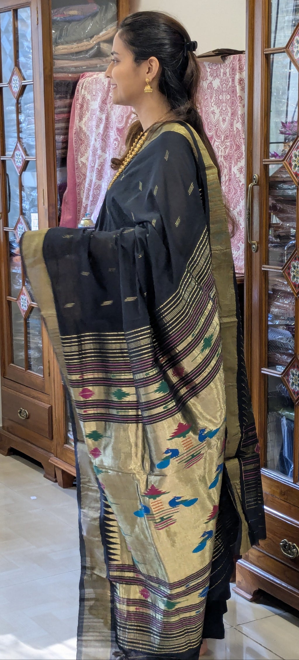 Black Pure Cotton Paithani Saree