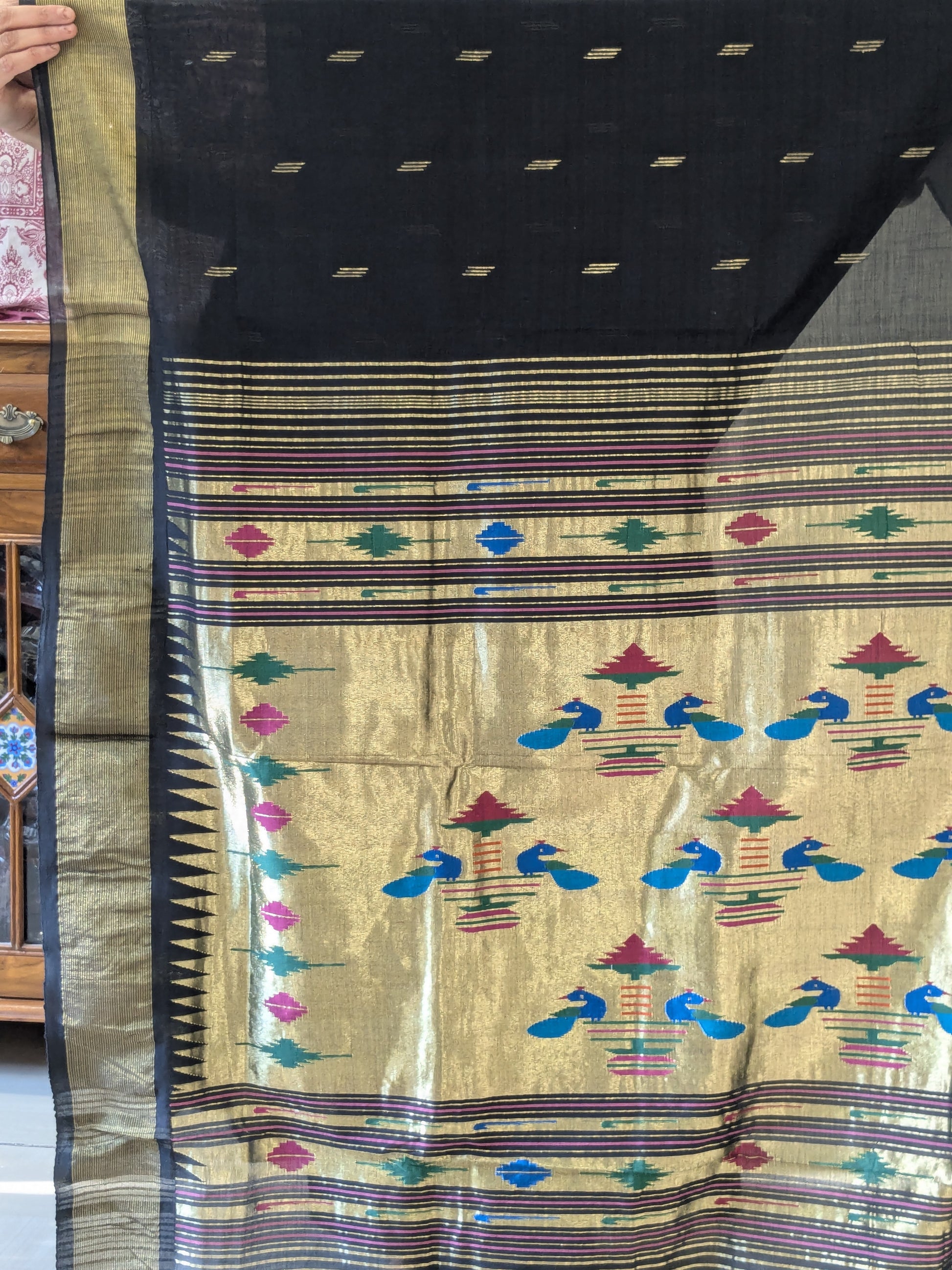 Black Pure Cotton Paithani Saree