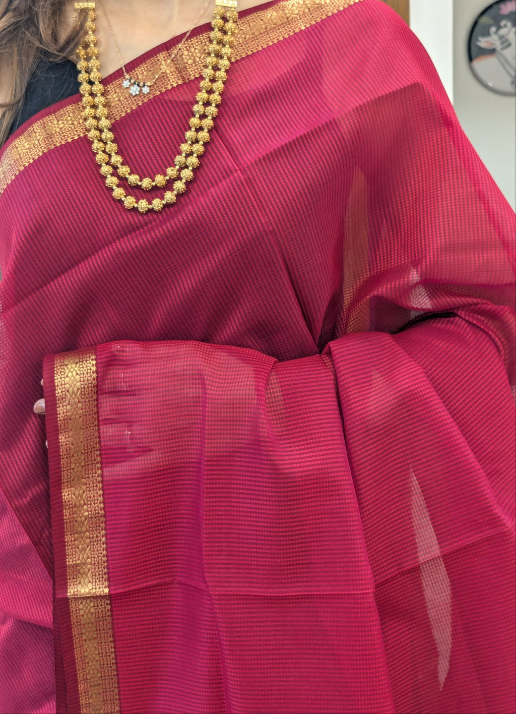 Garbh Reshmi Red Maheshwari Saree