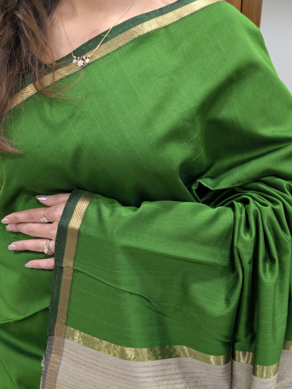 Green Maheshwari Handloom Kosa Silk Saree