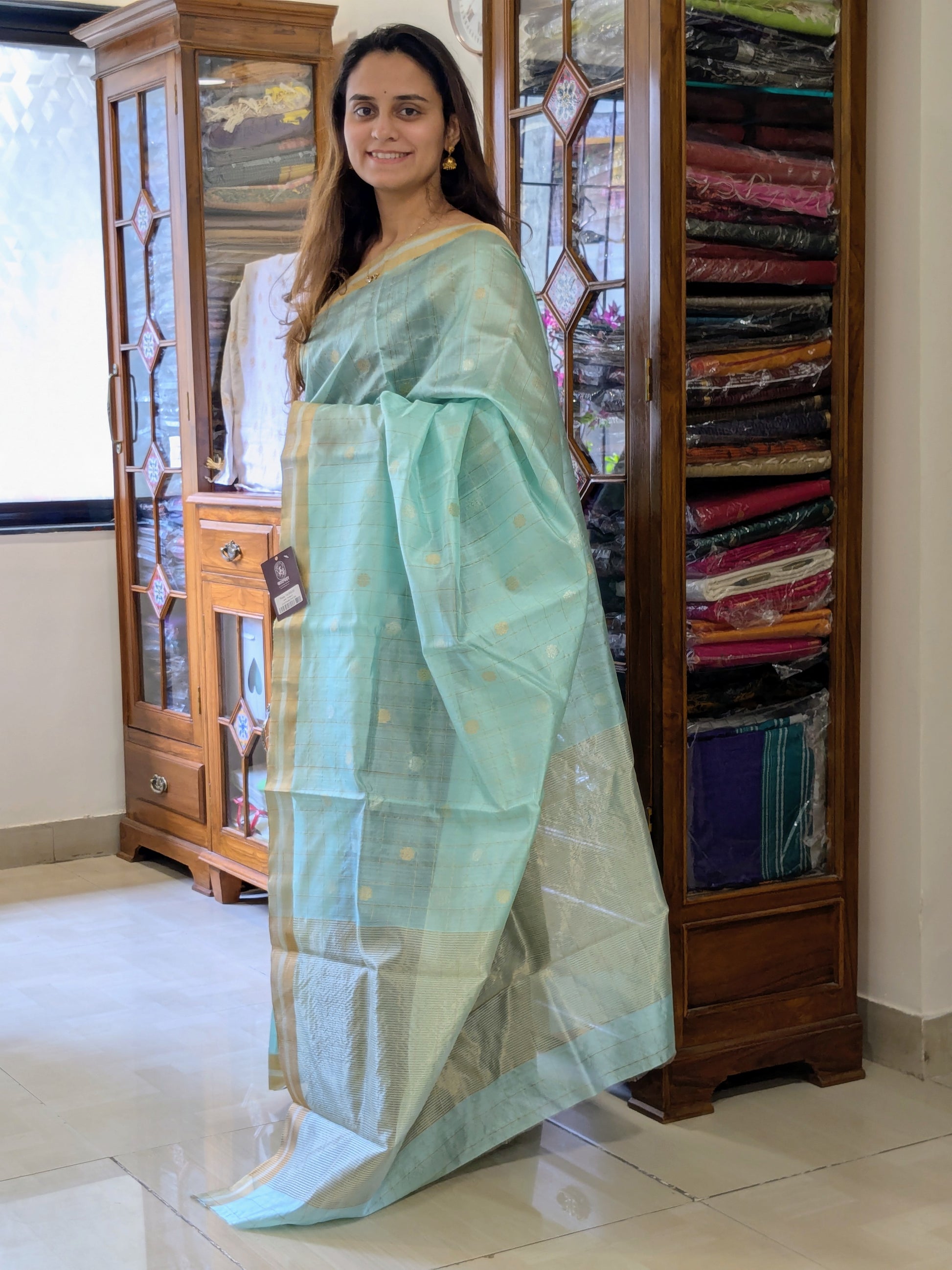 Handloom Chanderi Silk Mint Green Saree