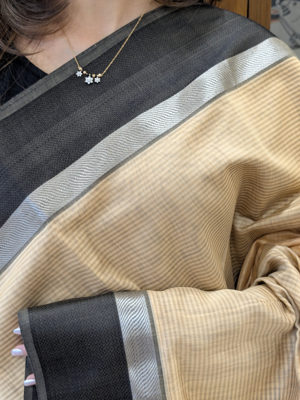 Maheshwari Light Orange Saree with Black Resham Border