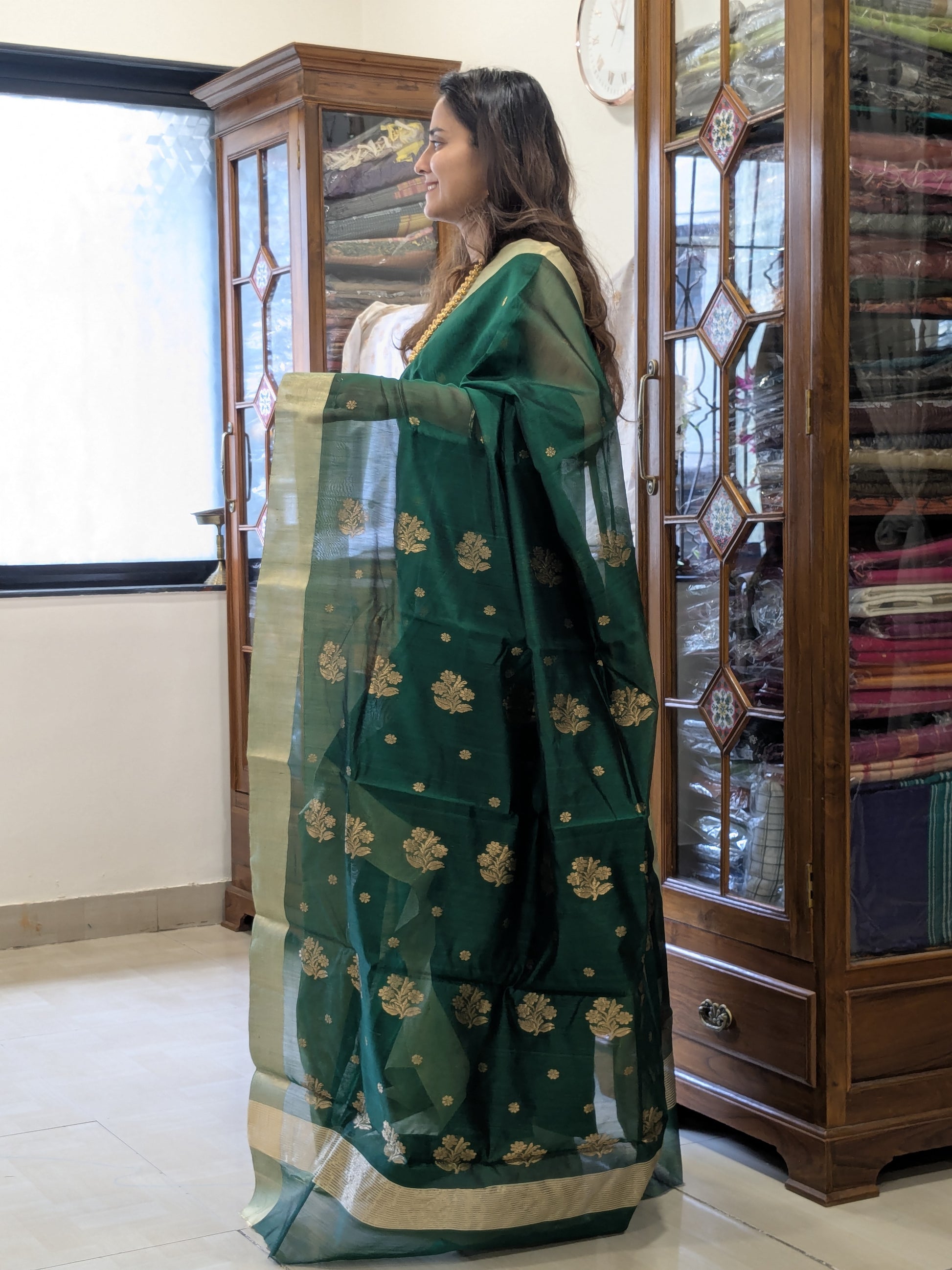 Green Chanderi Cotton Silk Saree