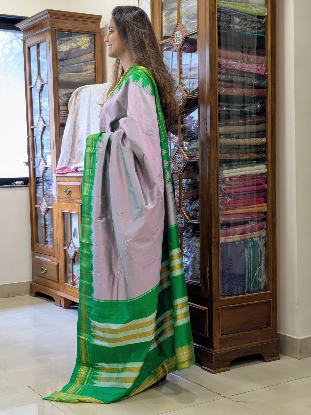 Pure Ilkal Lavender Silk Saree