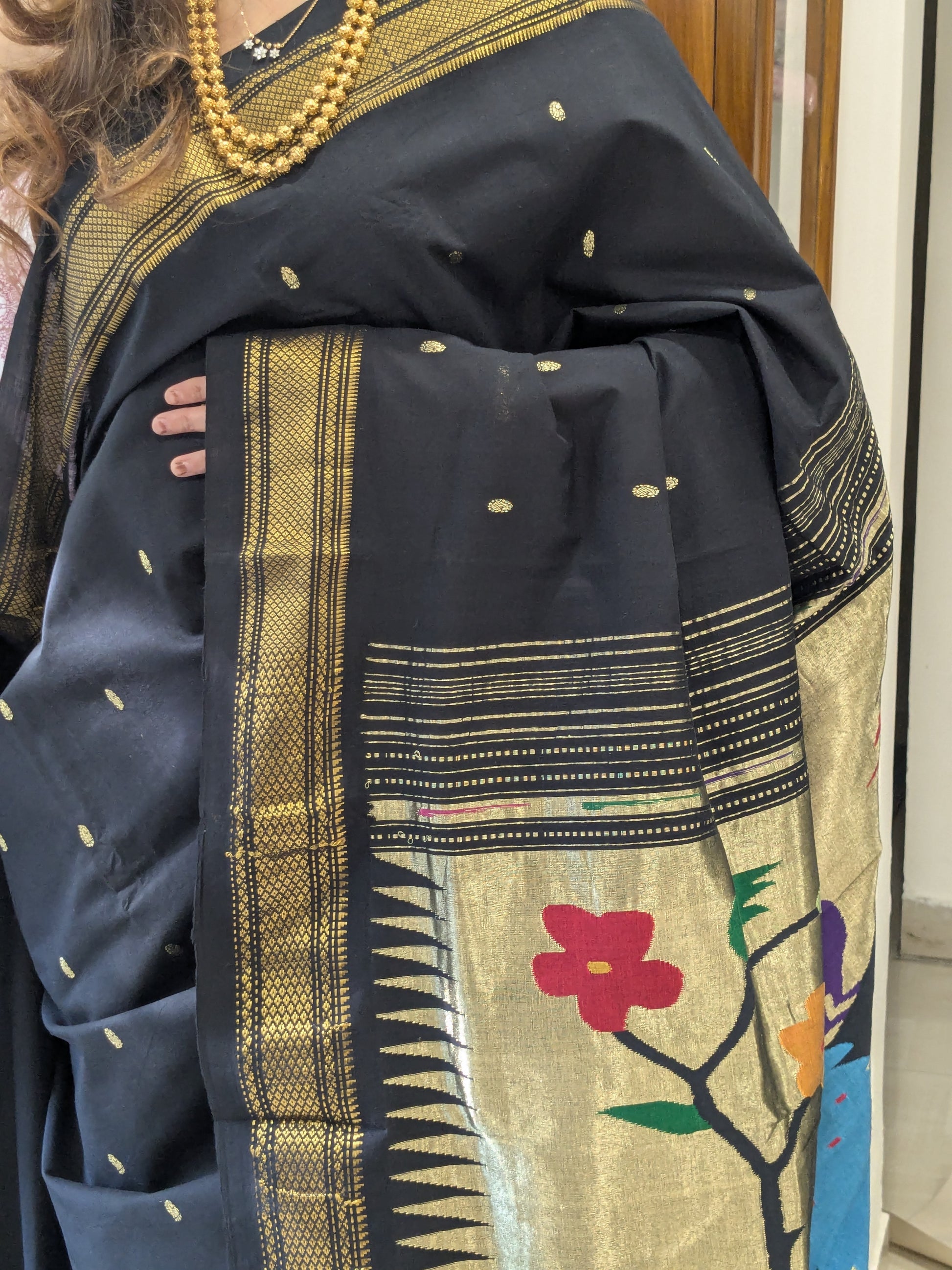 Maharashtrian Black Paithani Traditional Cotton Saree