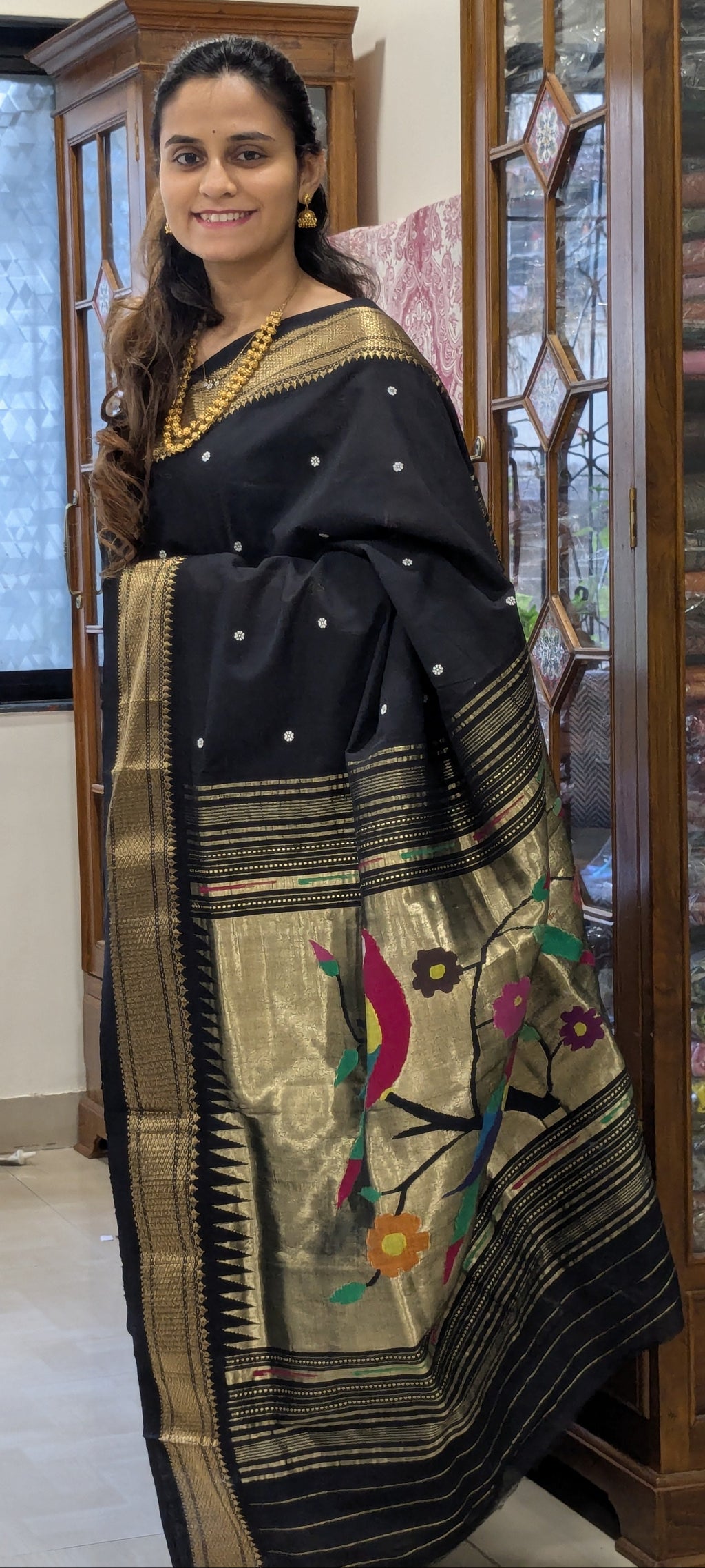 Black Pure Cotton Handloom Paithani Saree