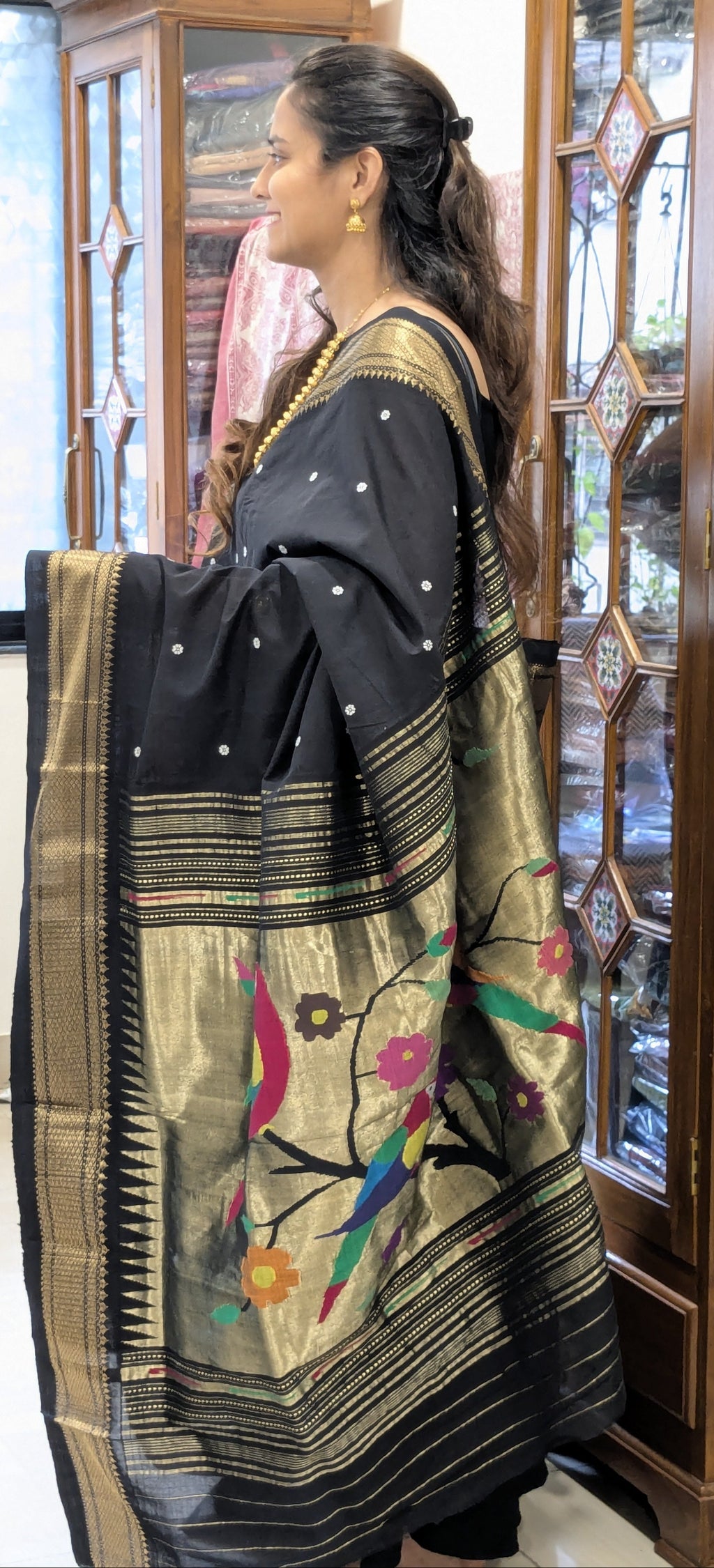 Black Pure Cotton Handloom Paithani Saree