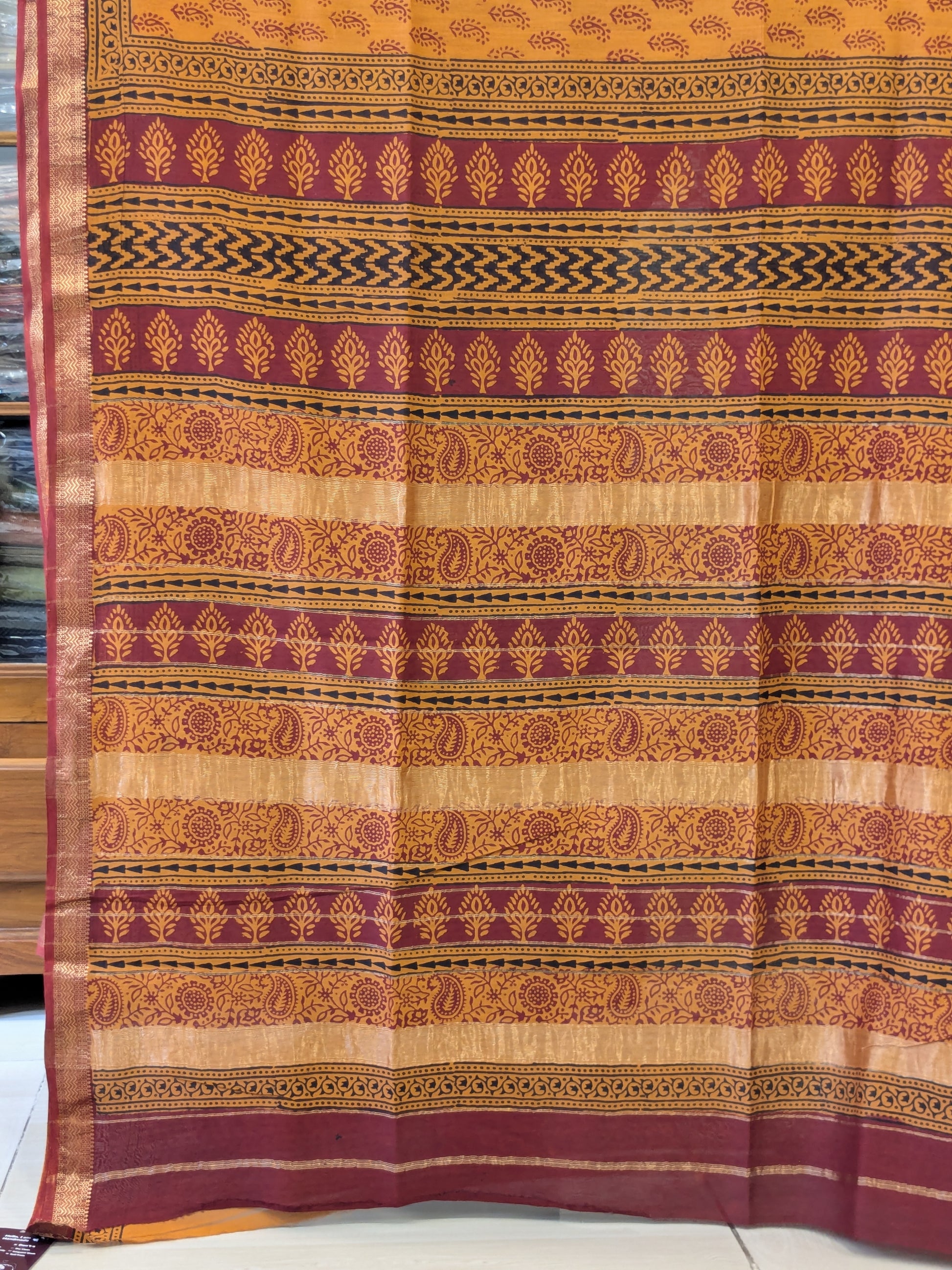 Maheshwari Yellow Handloom Bagh Handblock Print Saree