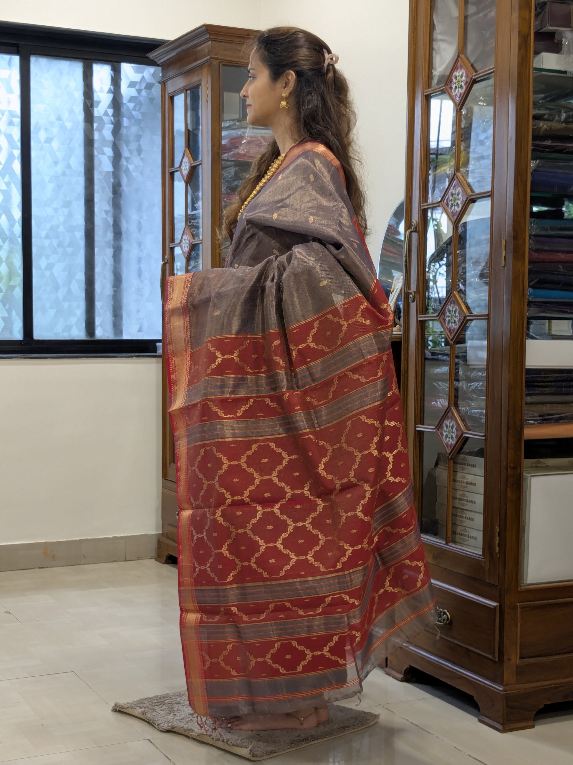 Maheshwari Tissue Silk Jamun Color Saree