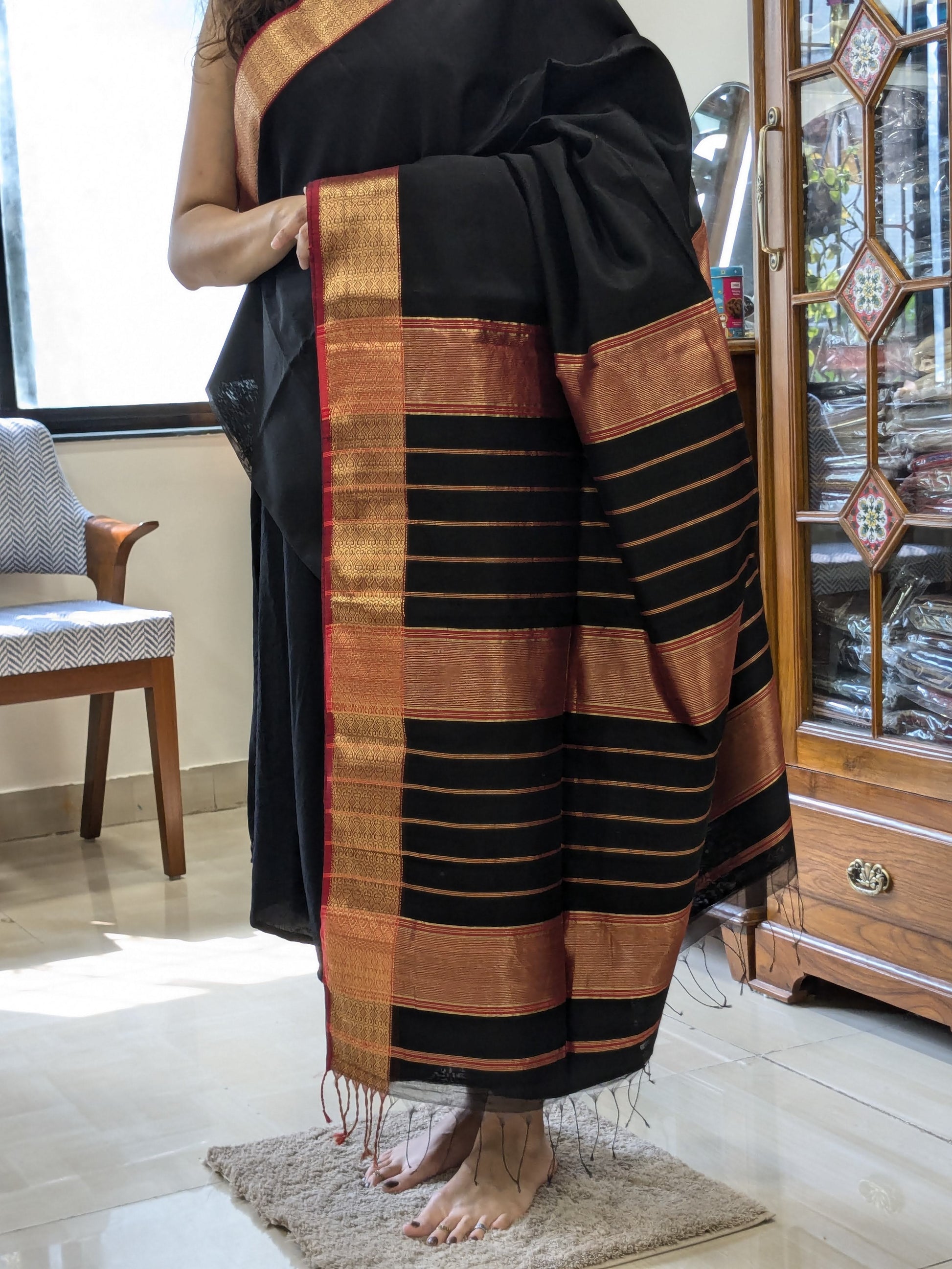 Black saree with zari border