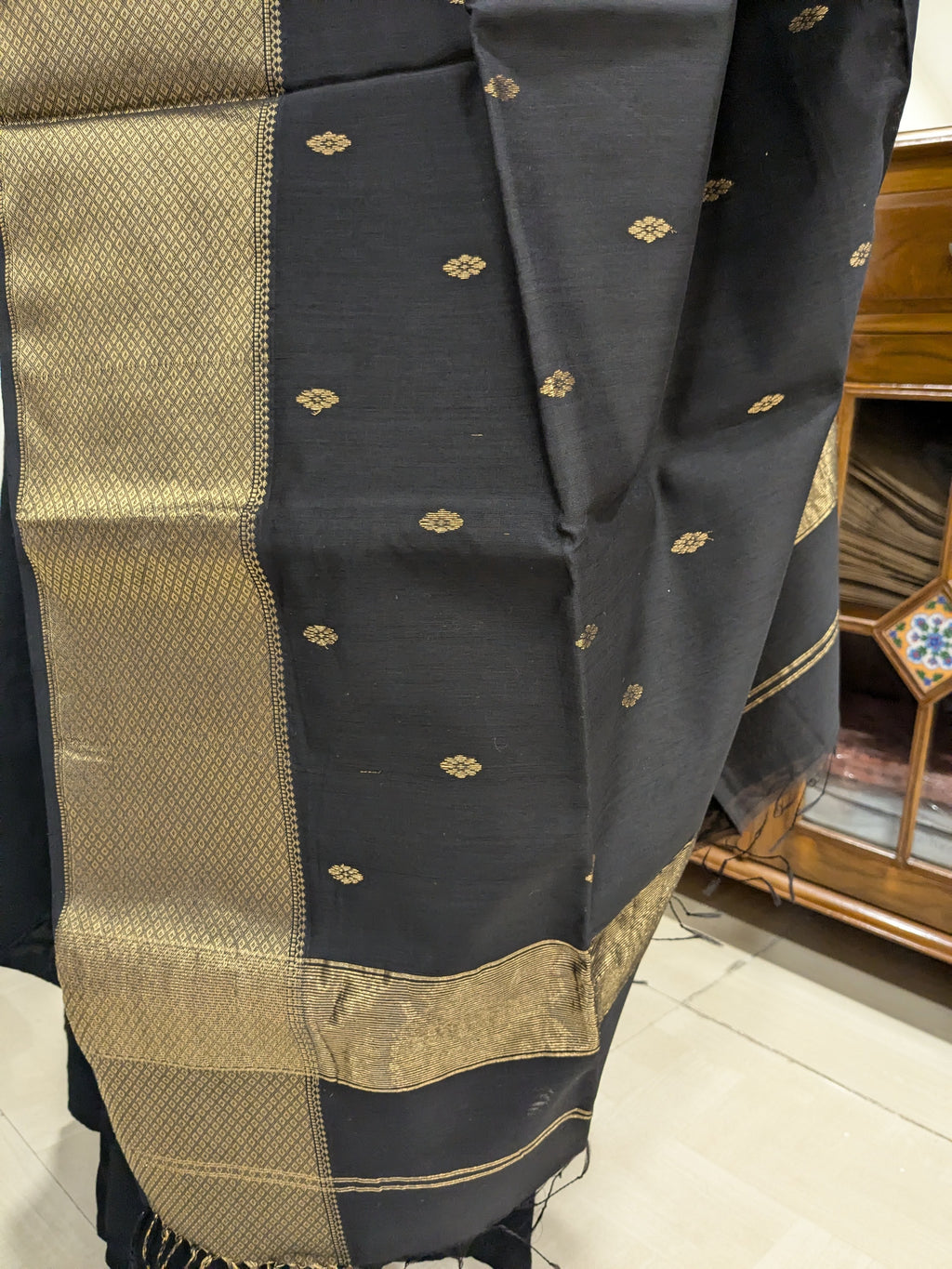 Maheshwari Handloom Black Silk Cotton Saree