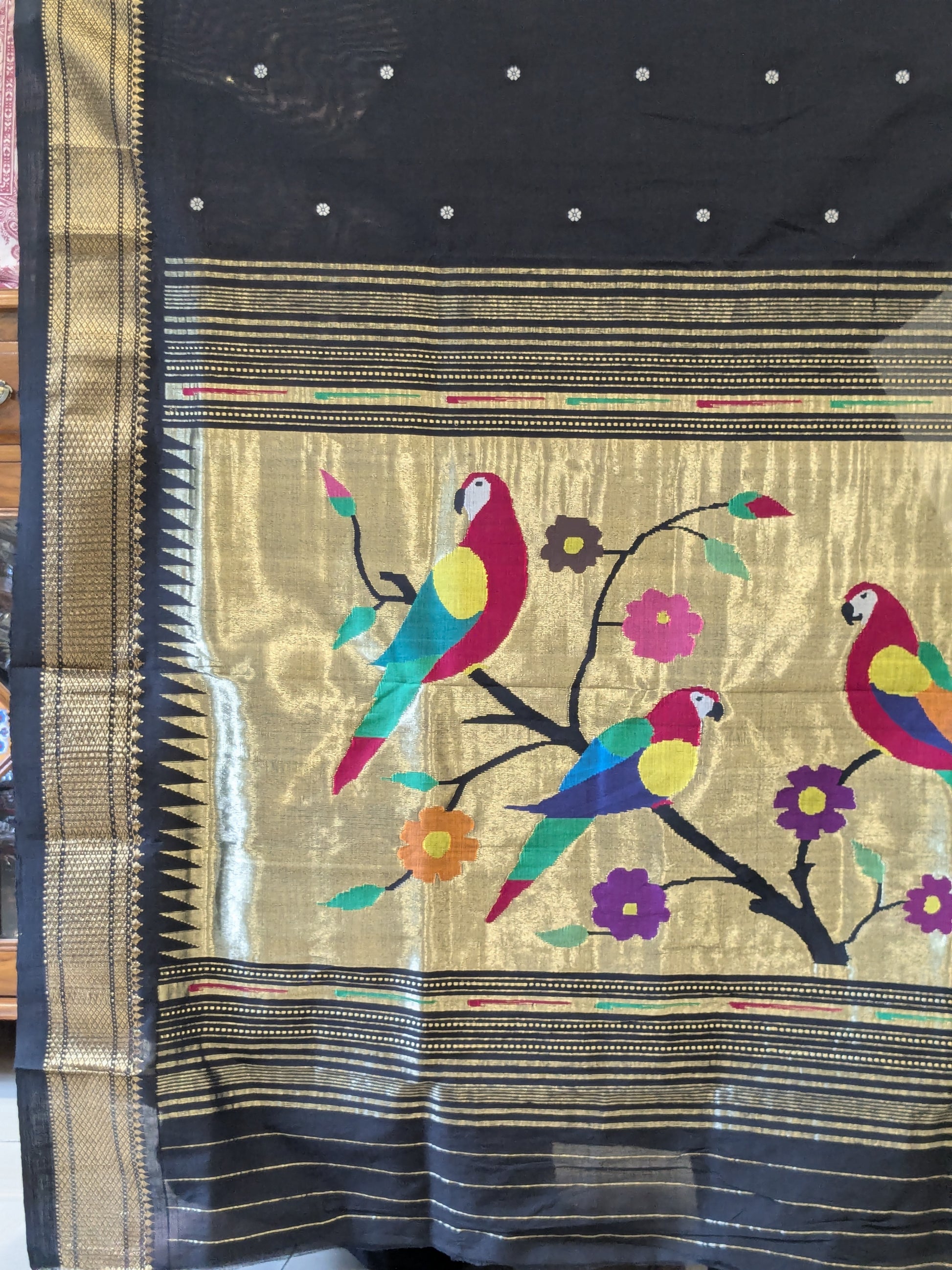 Black Pure Cotton Handloom Paithani Saree