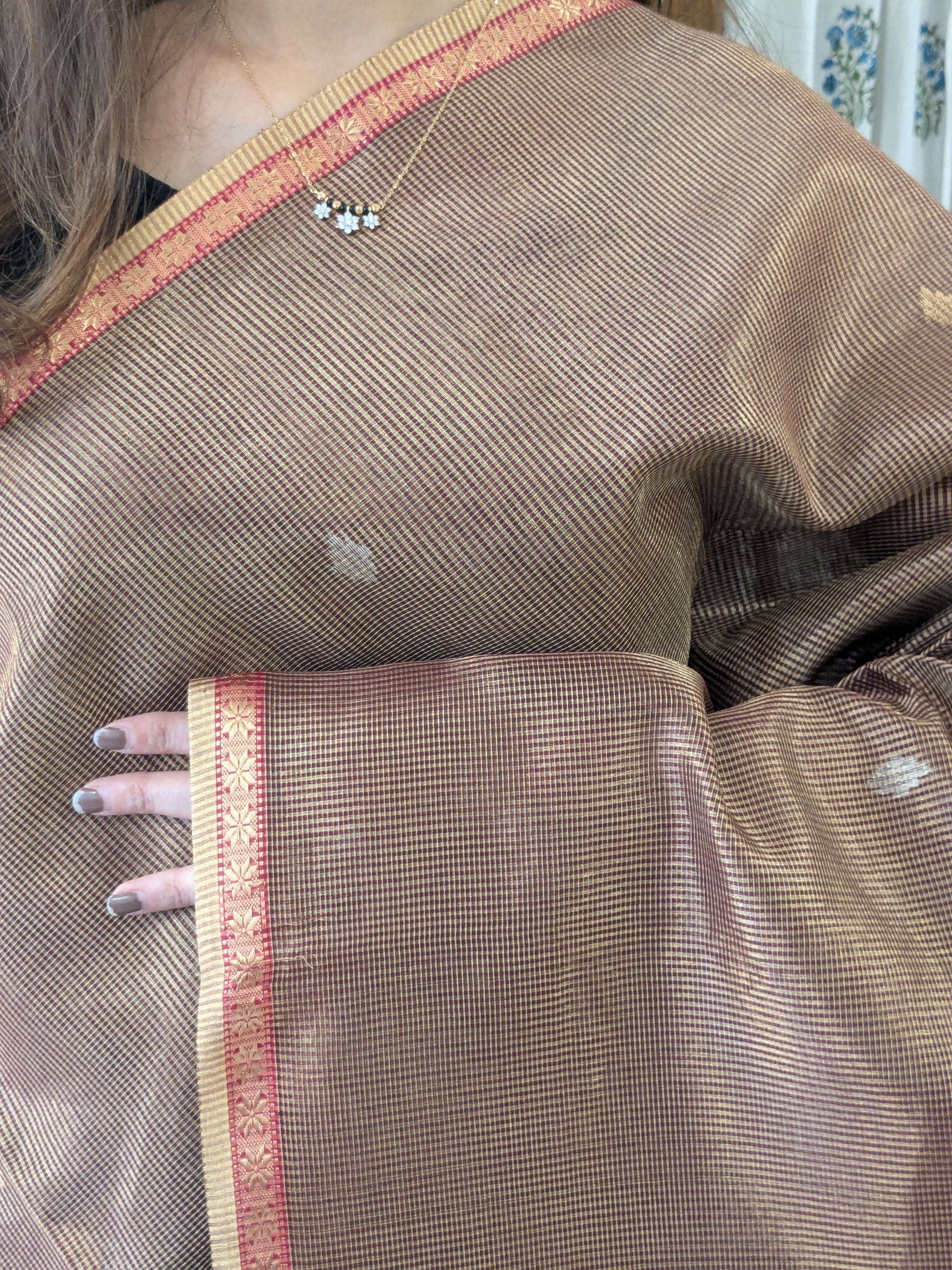 Maheshwari Maroon Silk Tissue Saree