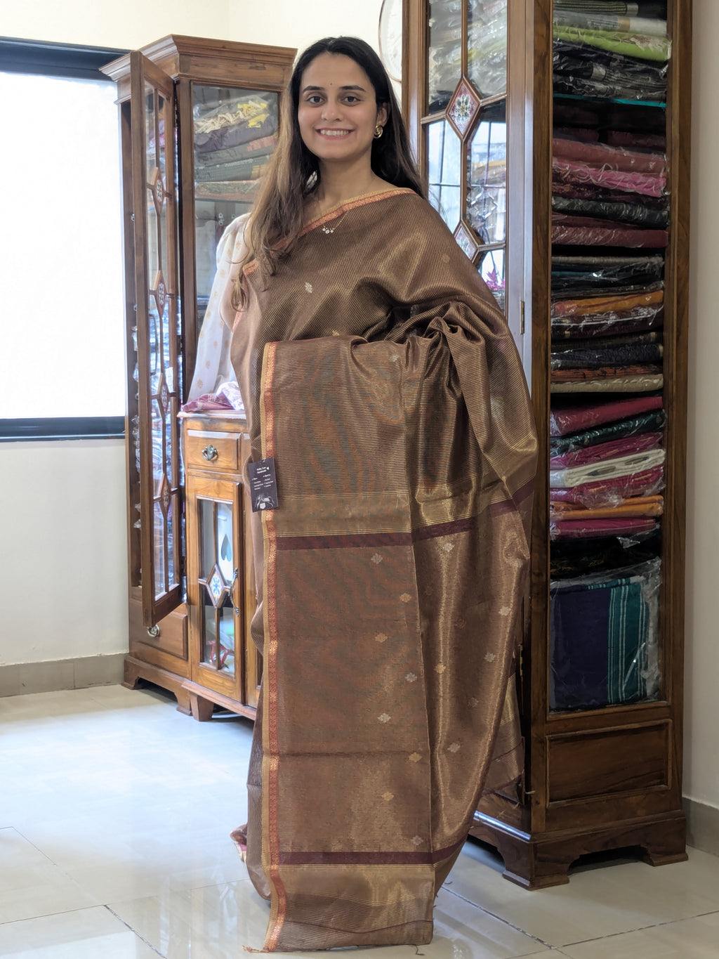 Maheshwari Maroon Silk Tissue Saree