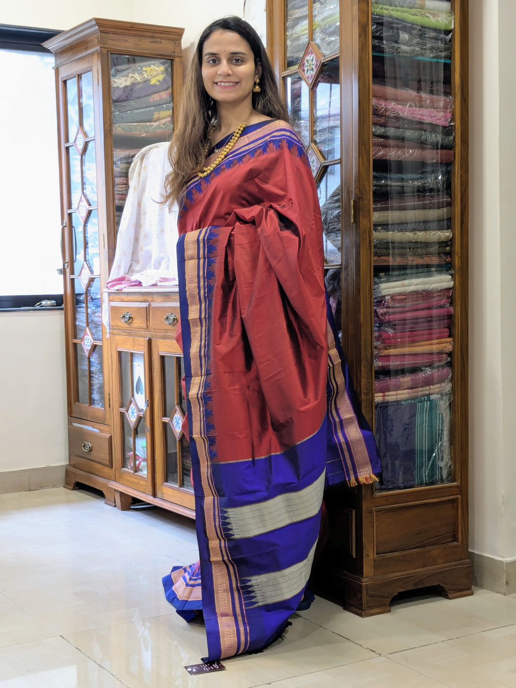 Pure Silk Maroon Ilkal Saree