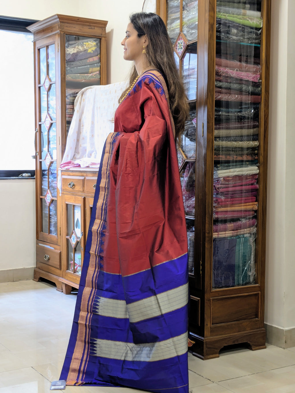 Pure Silk Maroon Ilkal Saree