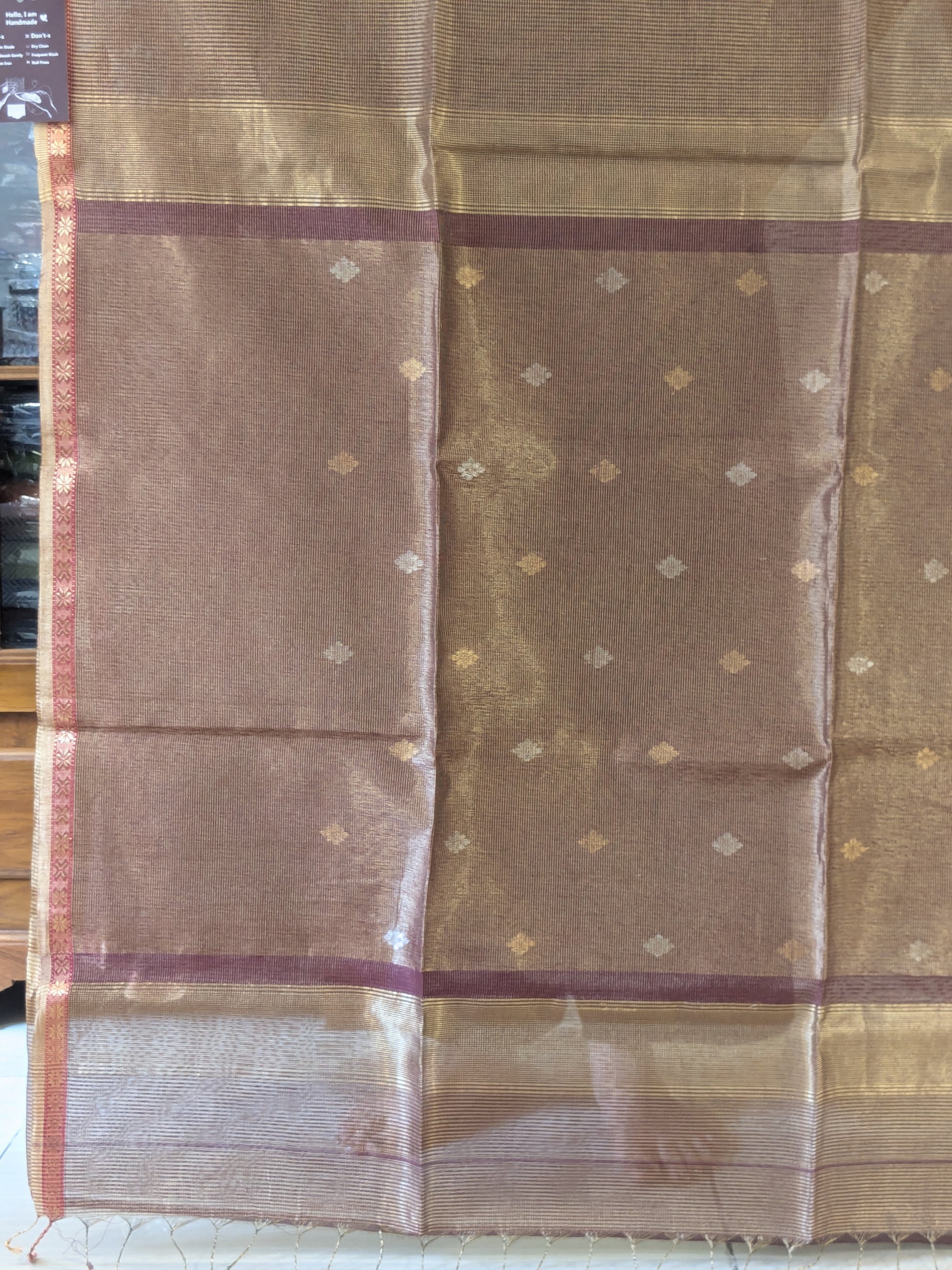 Maheshwari Maroon Silk Tissue Saree