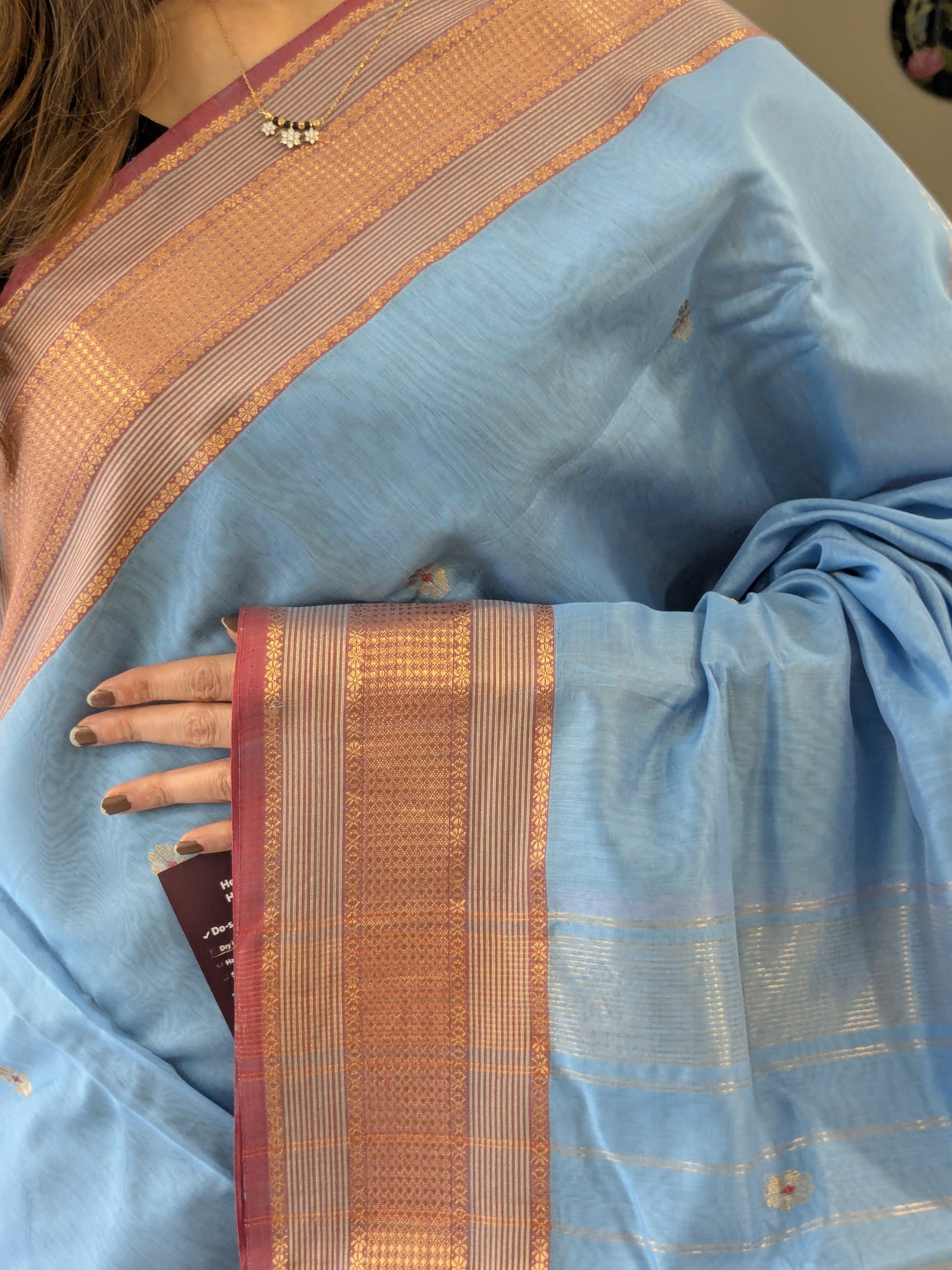 Maheshwari Silk Cotton Blue Meena Butti Saree