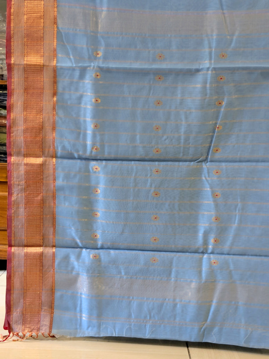 Maheshwari Silk Cotton Blue Meena Butti Saree