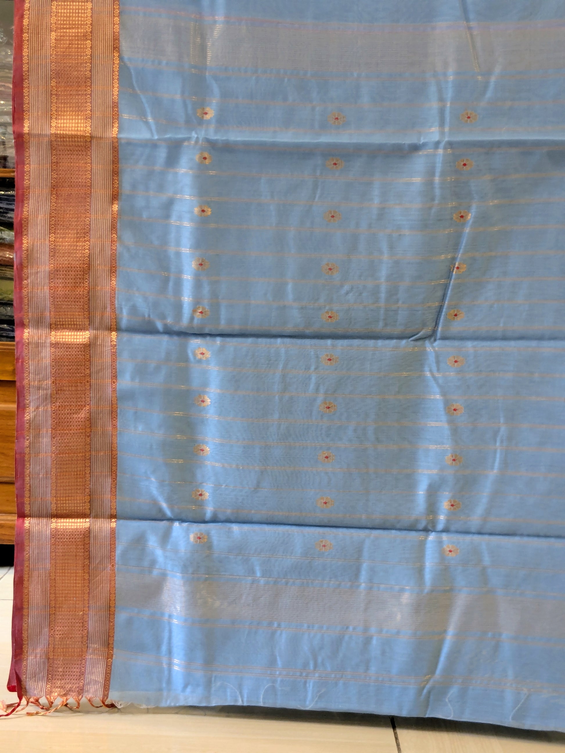Maheshwari Silk Cotton Blue Meena Butti Saree