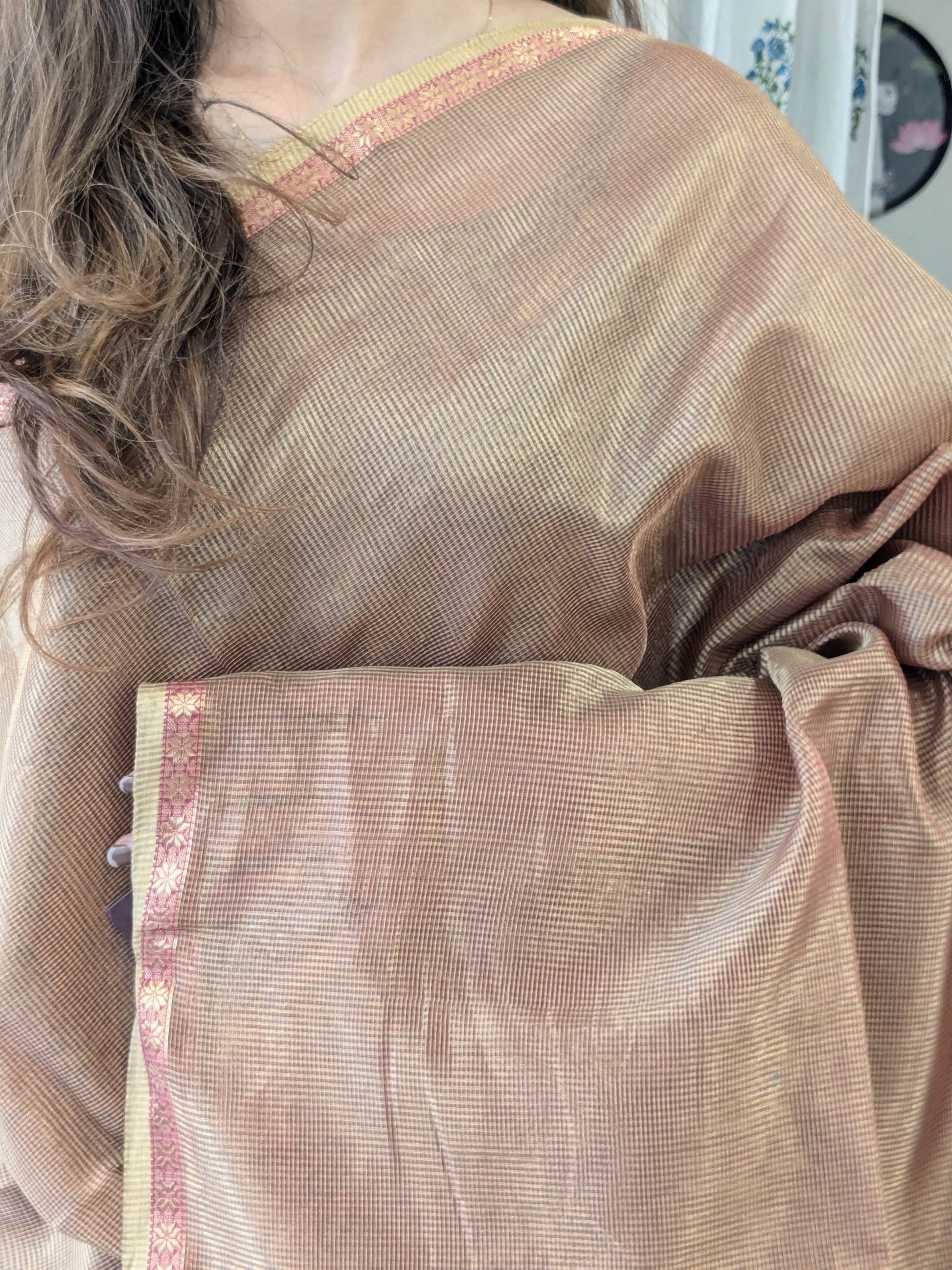 Maheshwari Beige Tissue Silk Saree