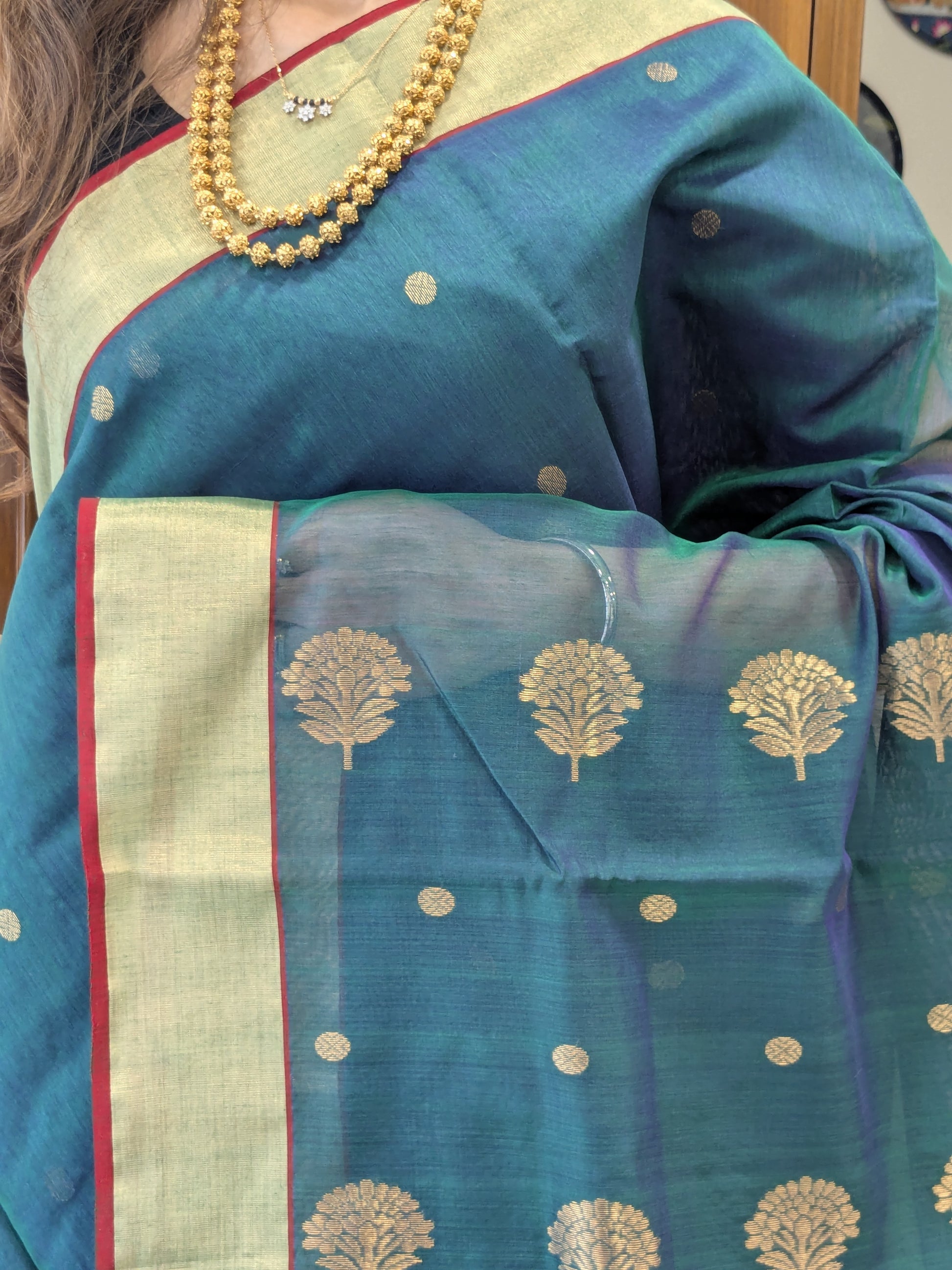 Chanderi Cotton Silk Morpankhi Colour Saree