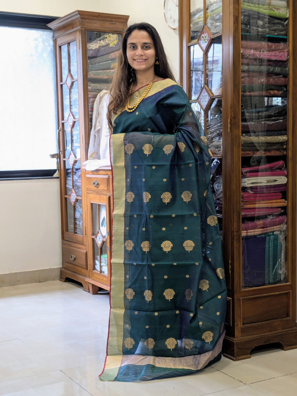Chanderi Cotton Silk Morpankhi Colour Saree