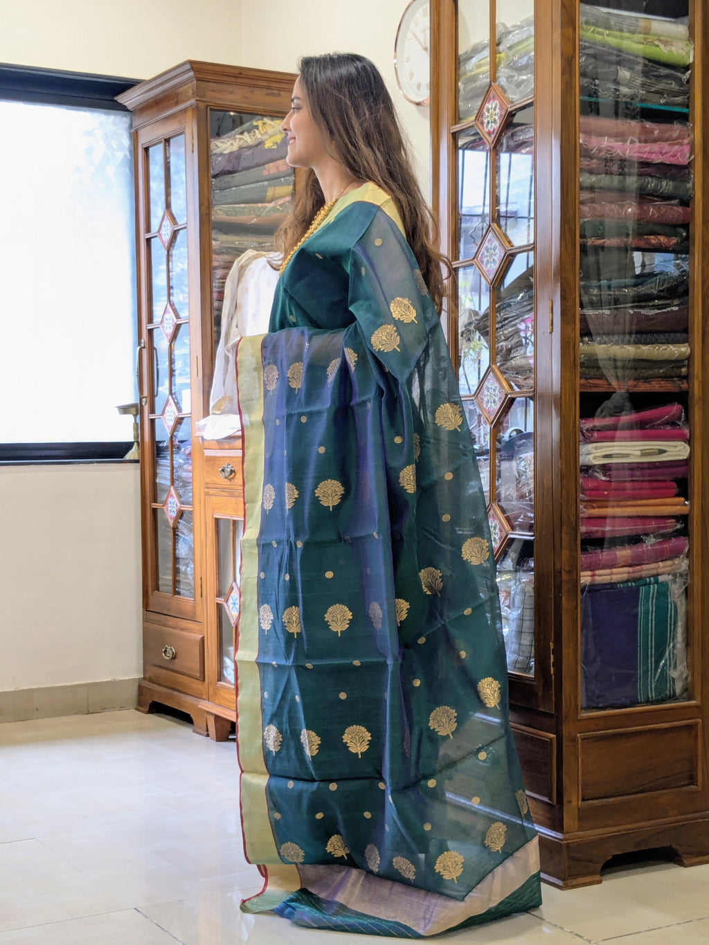 Chanderi Cotton Silk Morpankhi Colour Saree