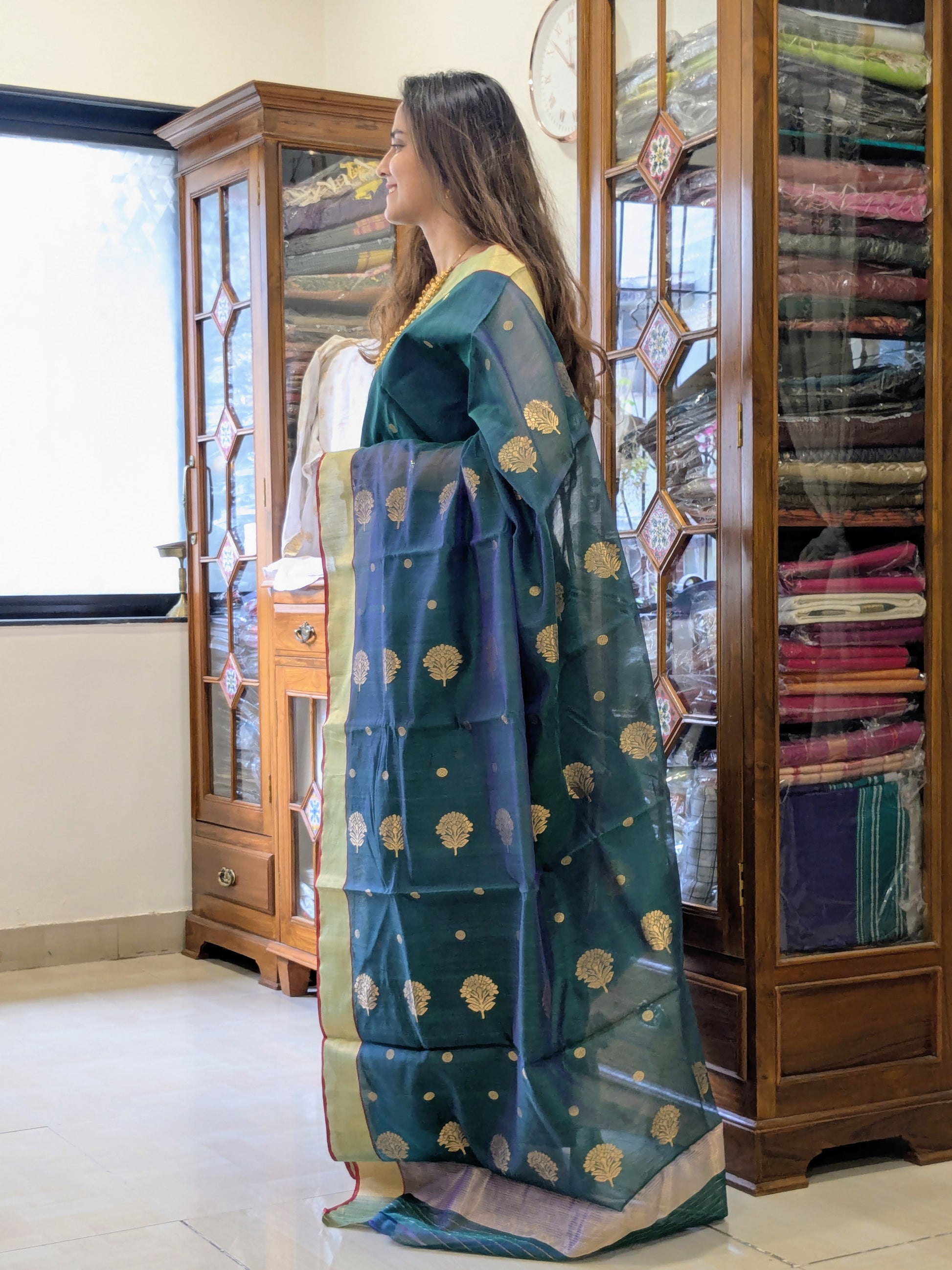 Chanderi Cotton Silk Morpankhi Colour Saree