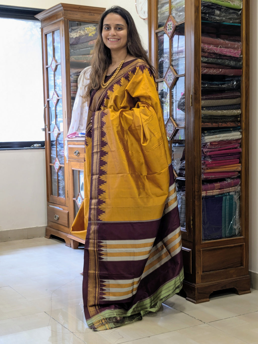 Pure Ilkal Mustard Yellow Silk Saree