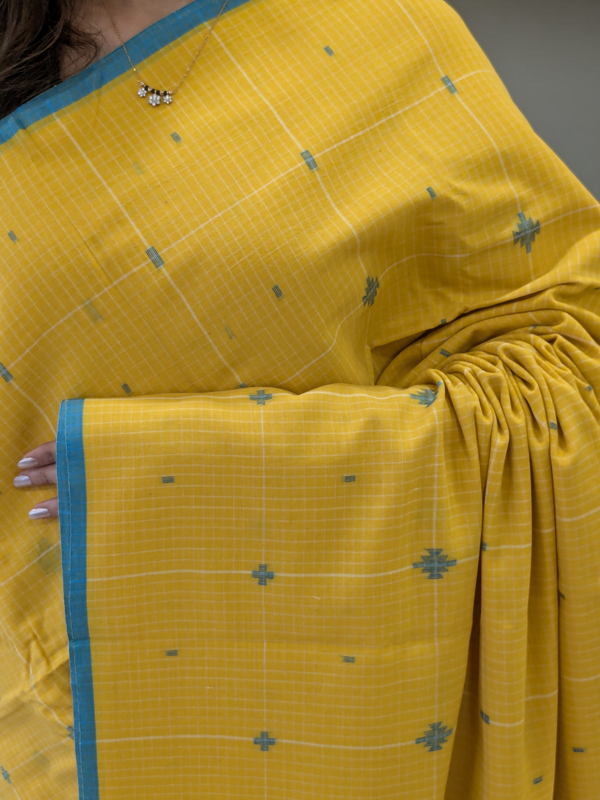 Handloom Yellow Jamdani Saree with Checks