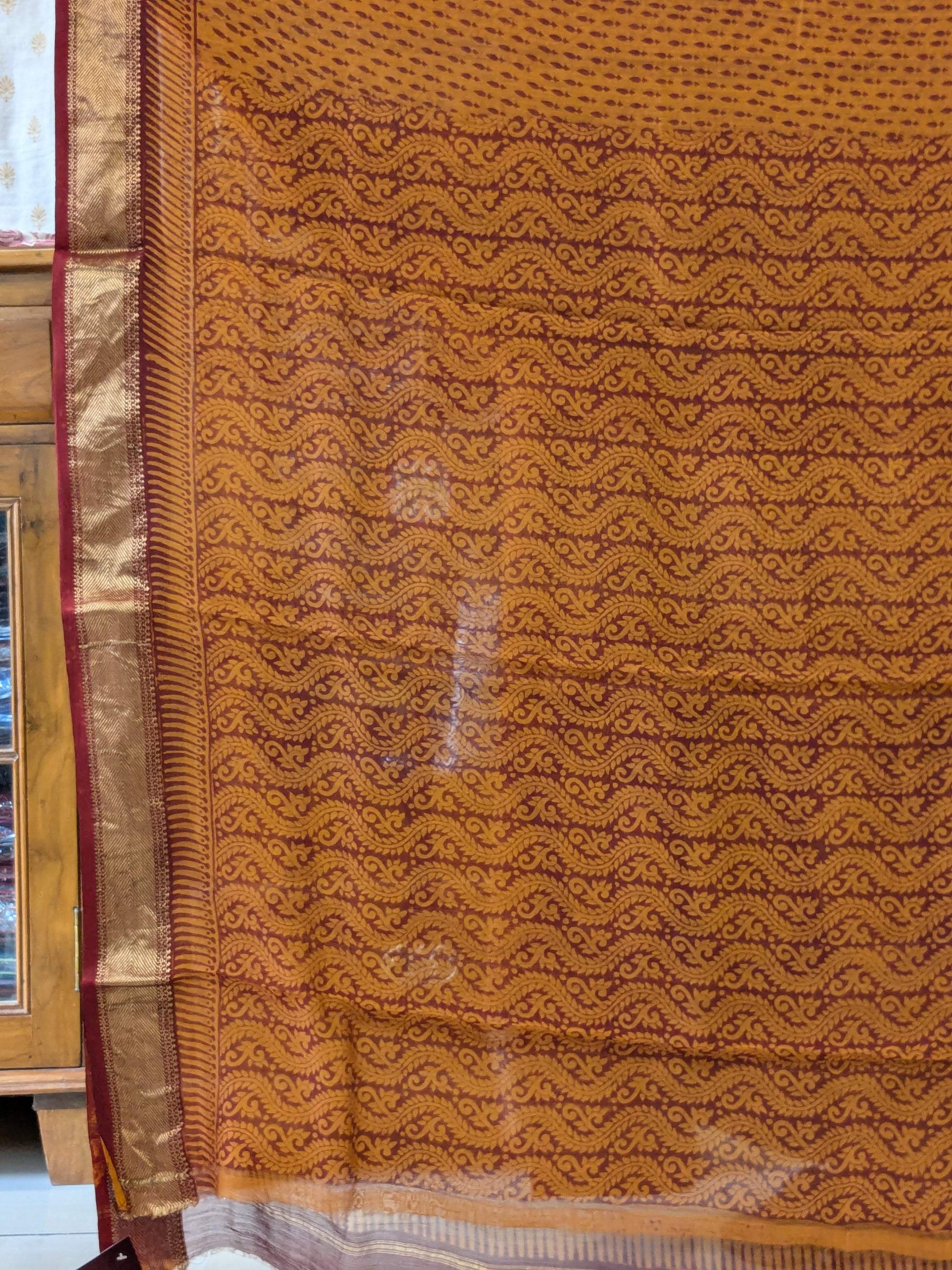 Maheshwari Rust Orange Handloom Bagh Handblock Print Saree