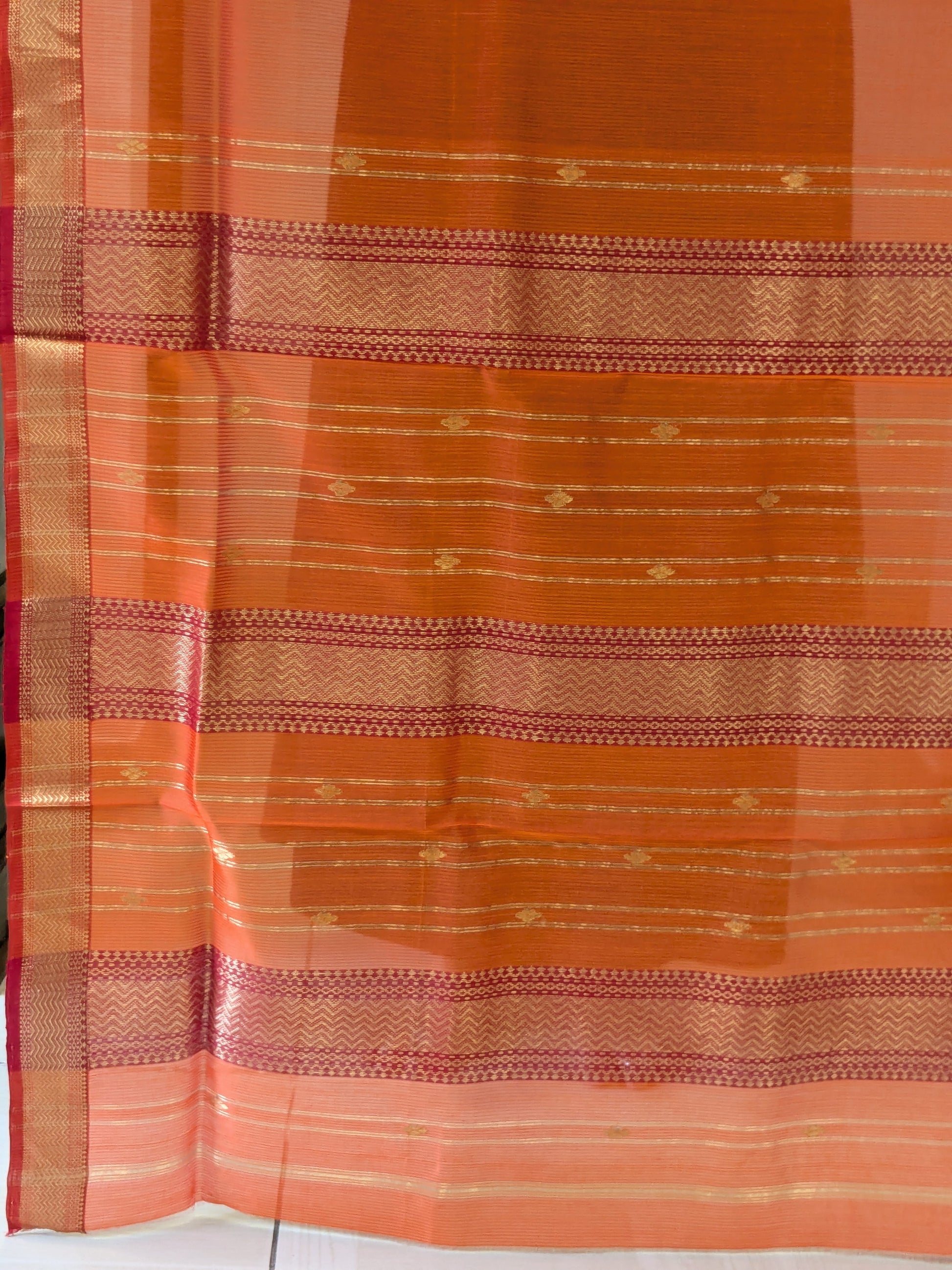 Garbh Reshmi with Butti Orange Maheshwari Handloom Saree
