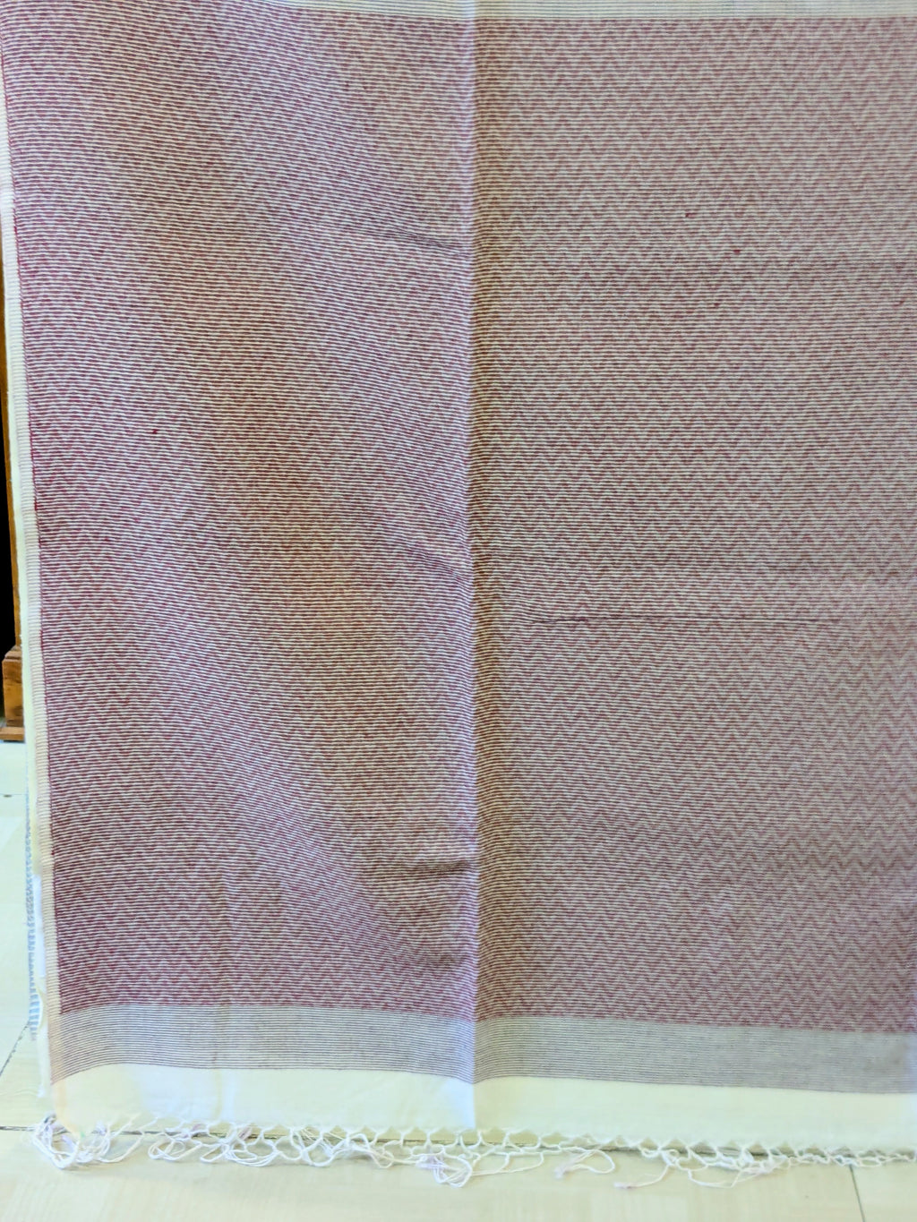 Handloom Maroon Jamdani Saree with Stripes