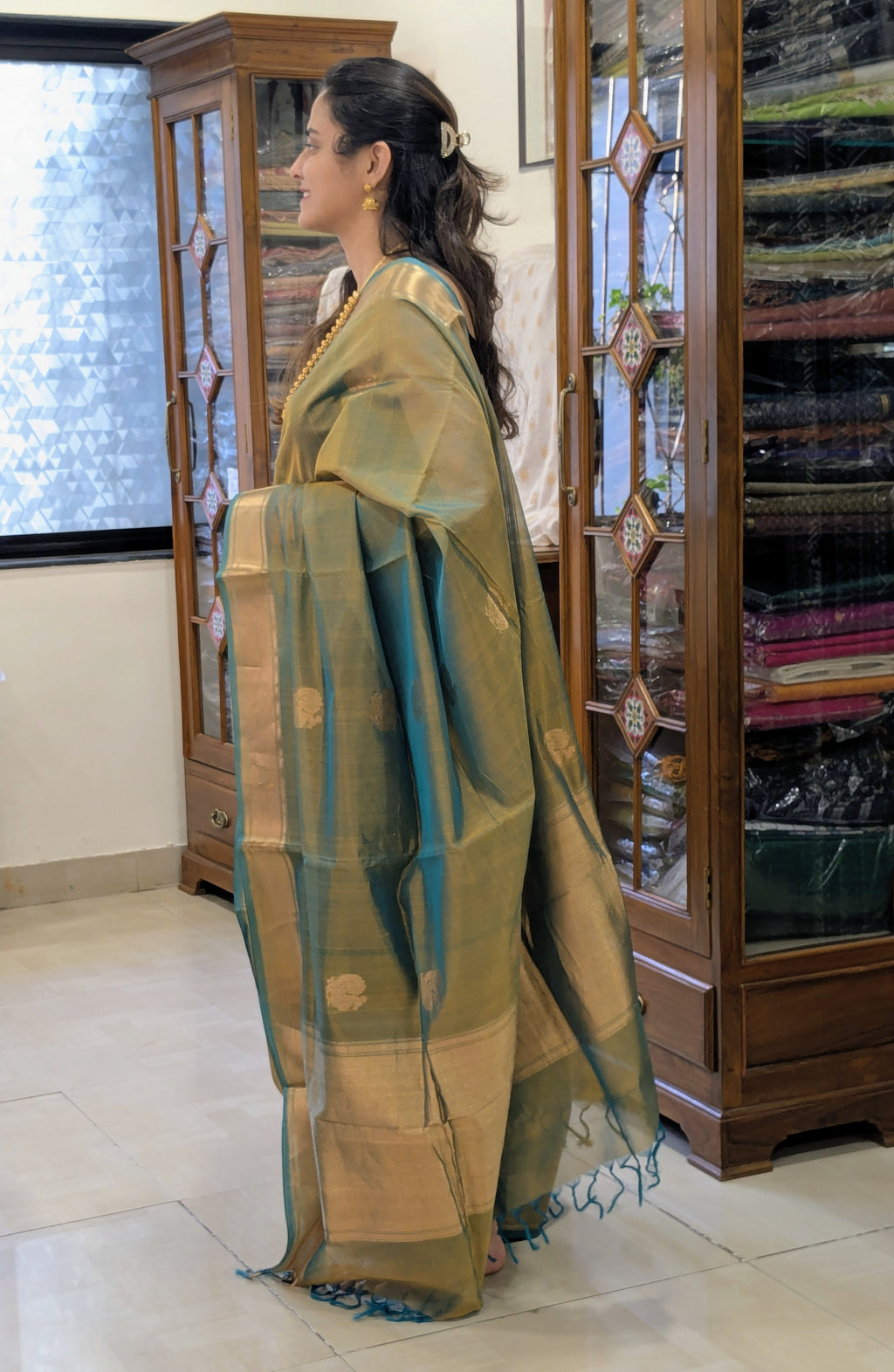 Green and Gold  Silk Cotton Traditional Kanjivaram Saree