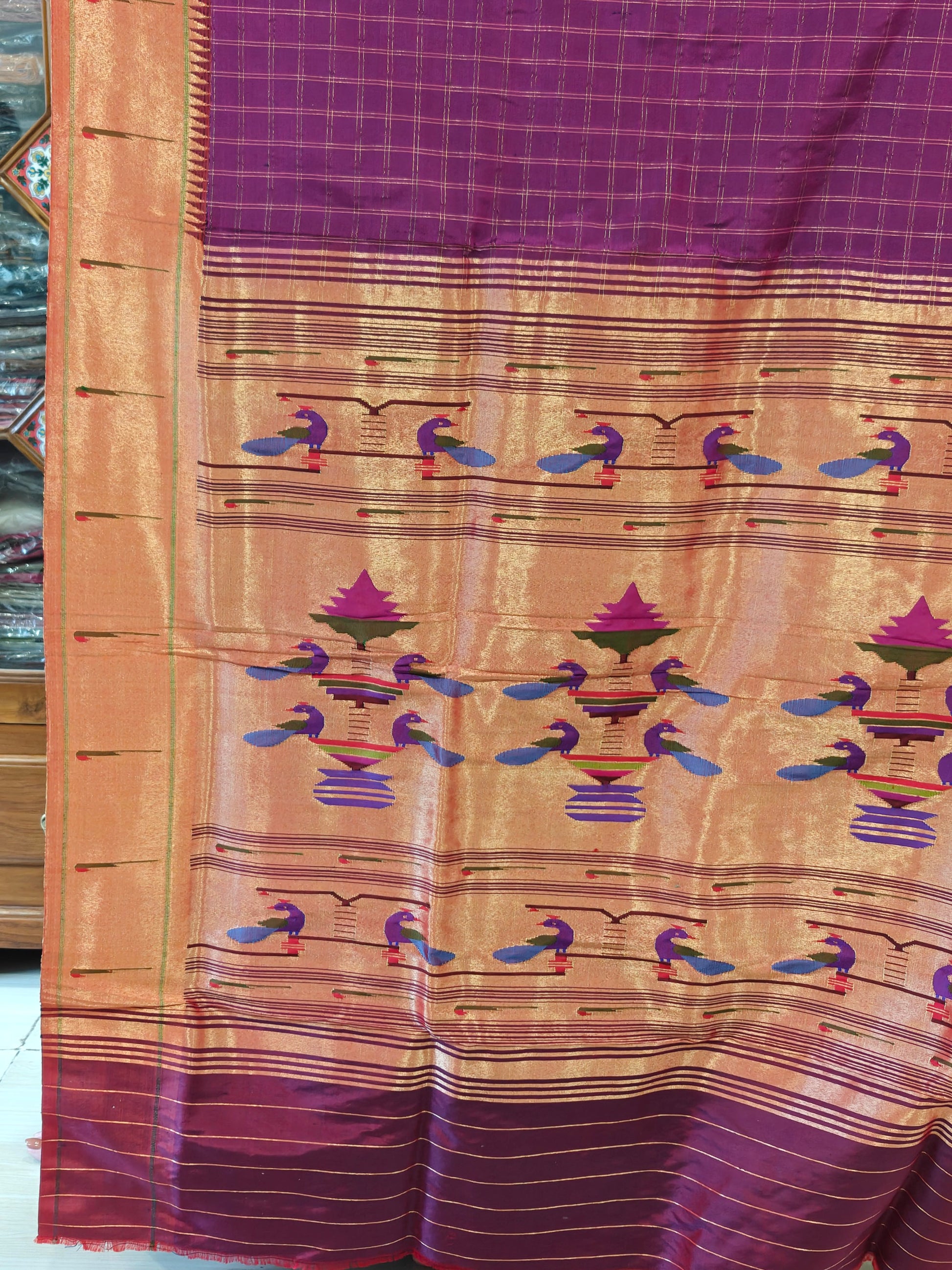 Magenta Muniya Paithani with Checks