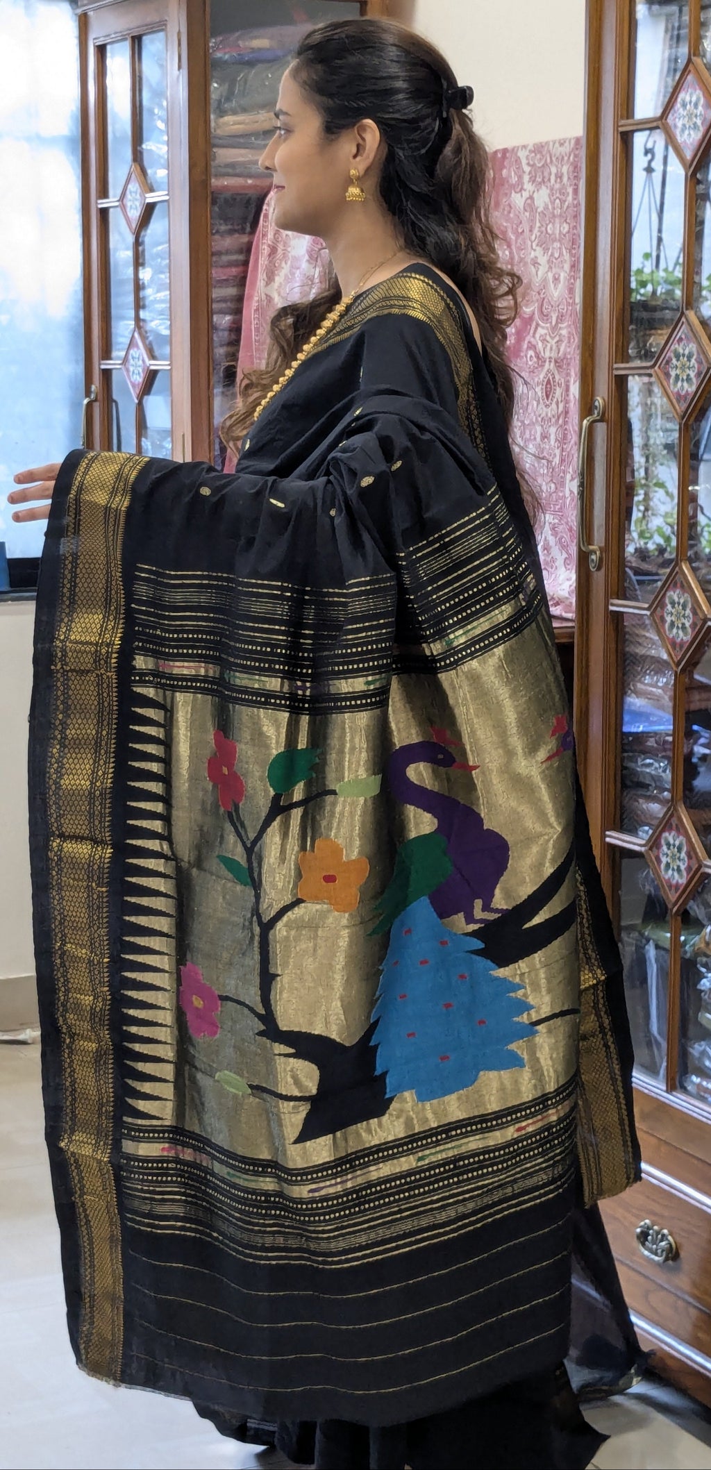 Maharashtrian Black Paithani Traditional Cotton Saree
