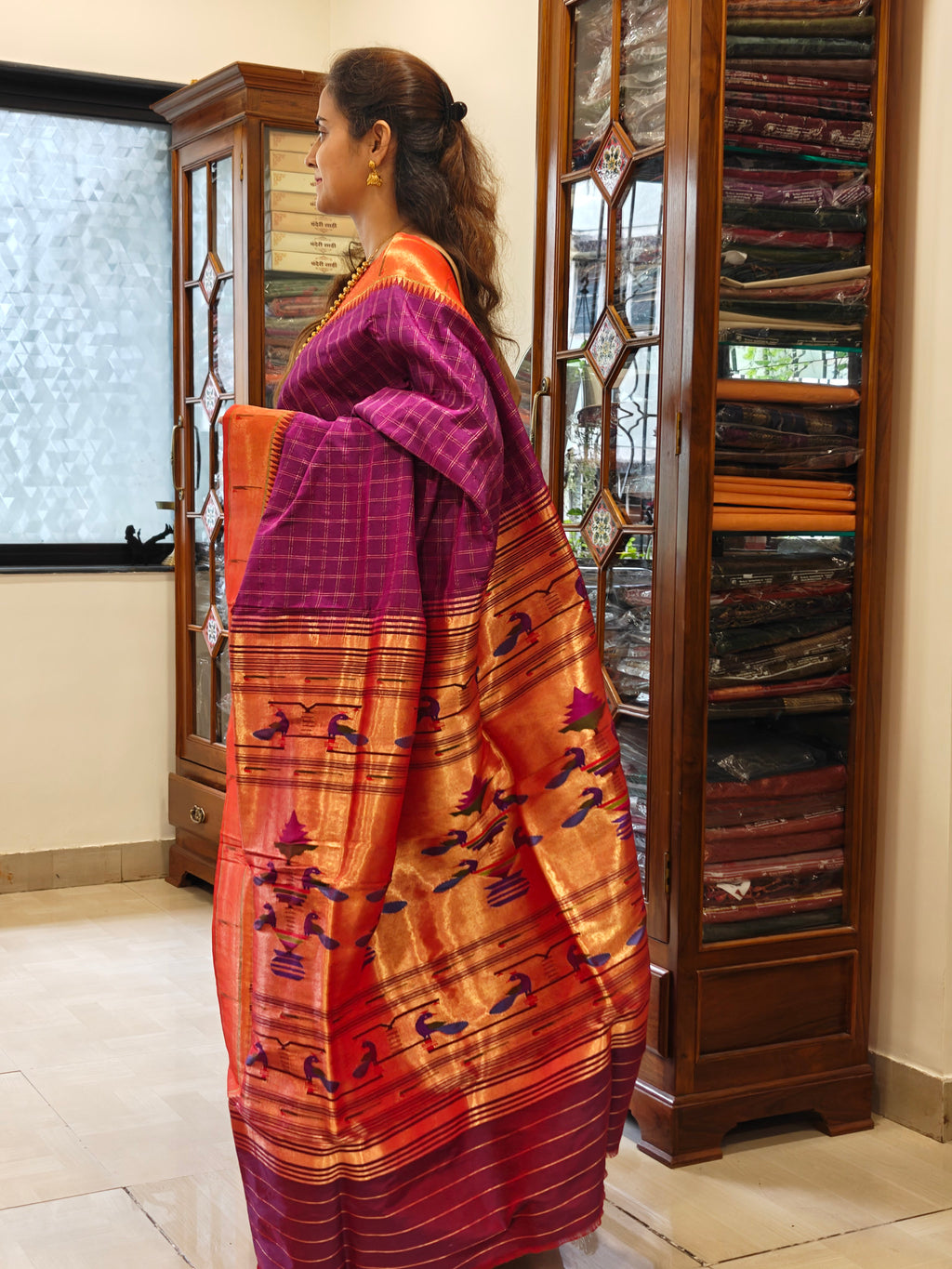 Magenta Muniya Paithani with Checks