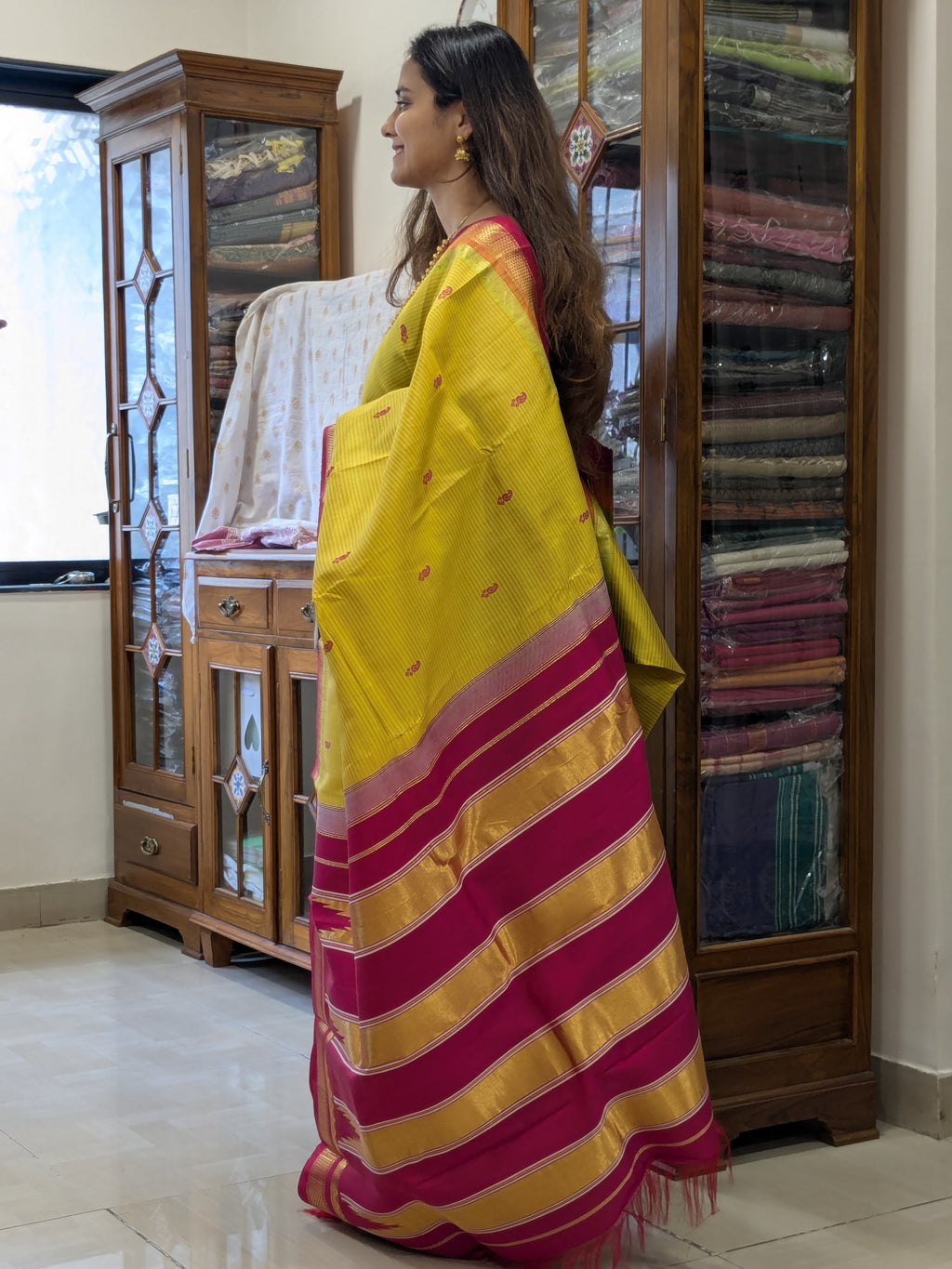 Ilkal Pure Silk Parrot Green Saree