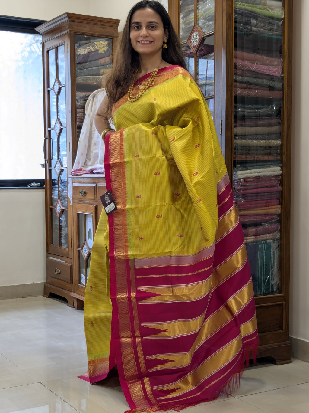 Ilkal Pure Silk Parrot Green Saree