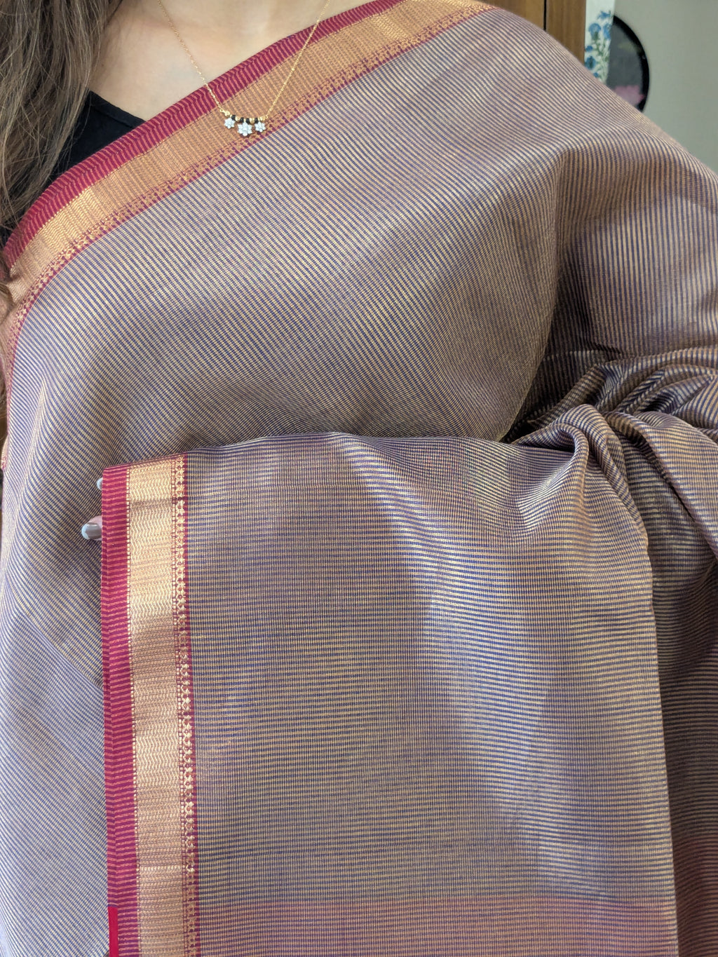 Purple Maheshwari Handloom Tissue Silk Saree