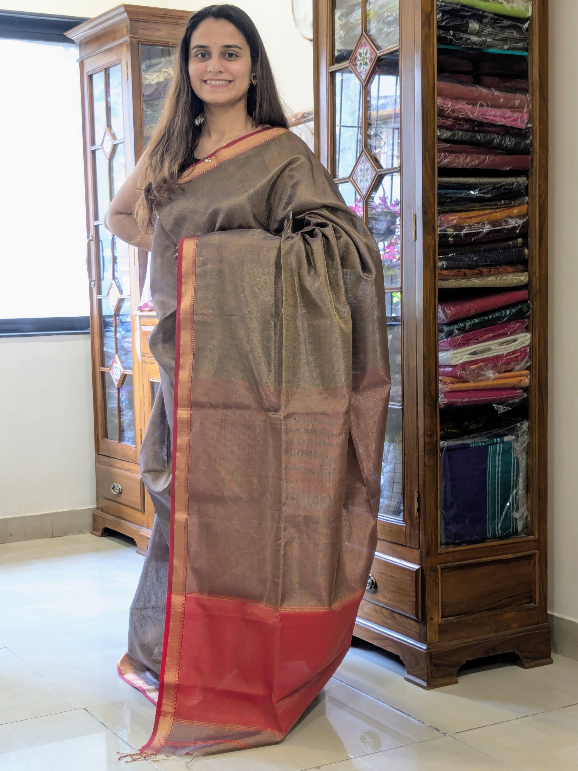 Blue Maheshwari Handloom Tissue Silk Saree