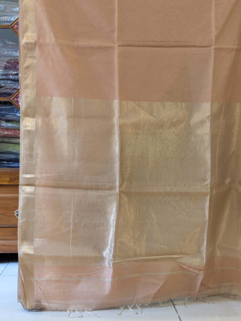 Maheshwari Light Brown Tissue Cotton Saree