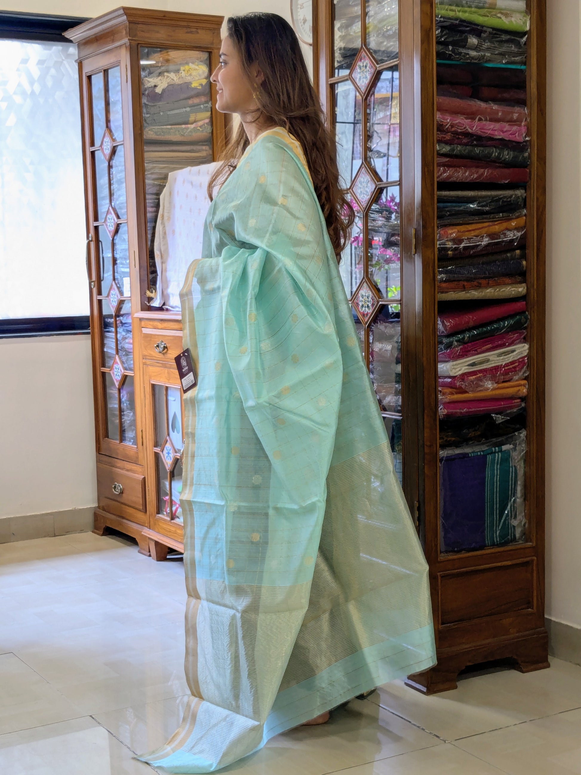 Handloom Chanderi Silk Mint Green Saree