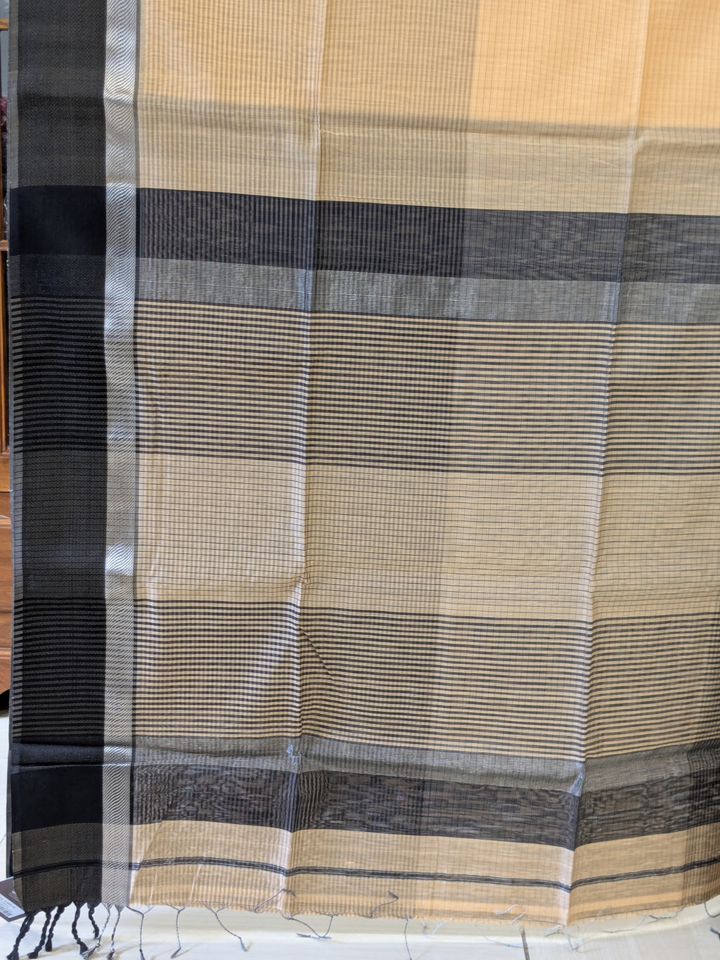 Maheshwari Light Orange Saree with Black Resham Border