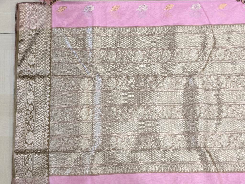 Baby Pink Hand Block Printed Chanderi Silk Saree