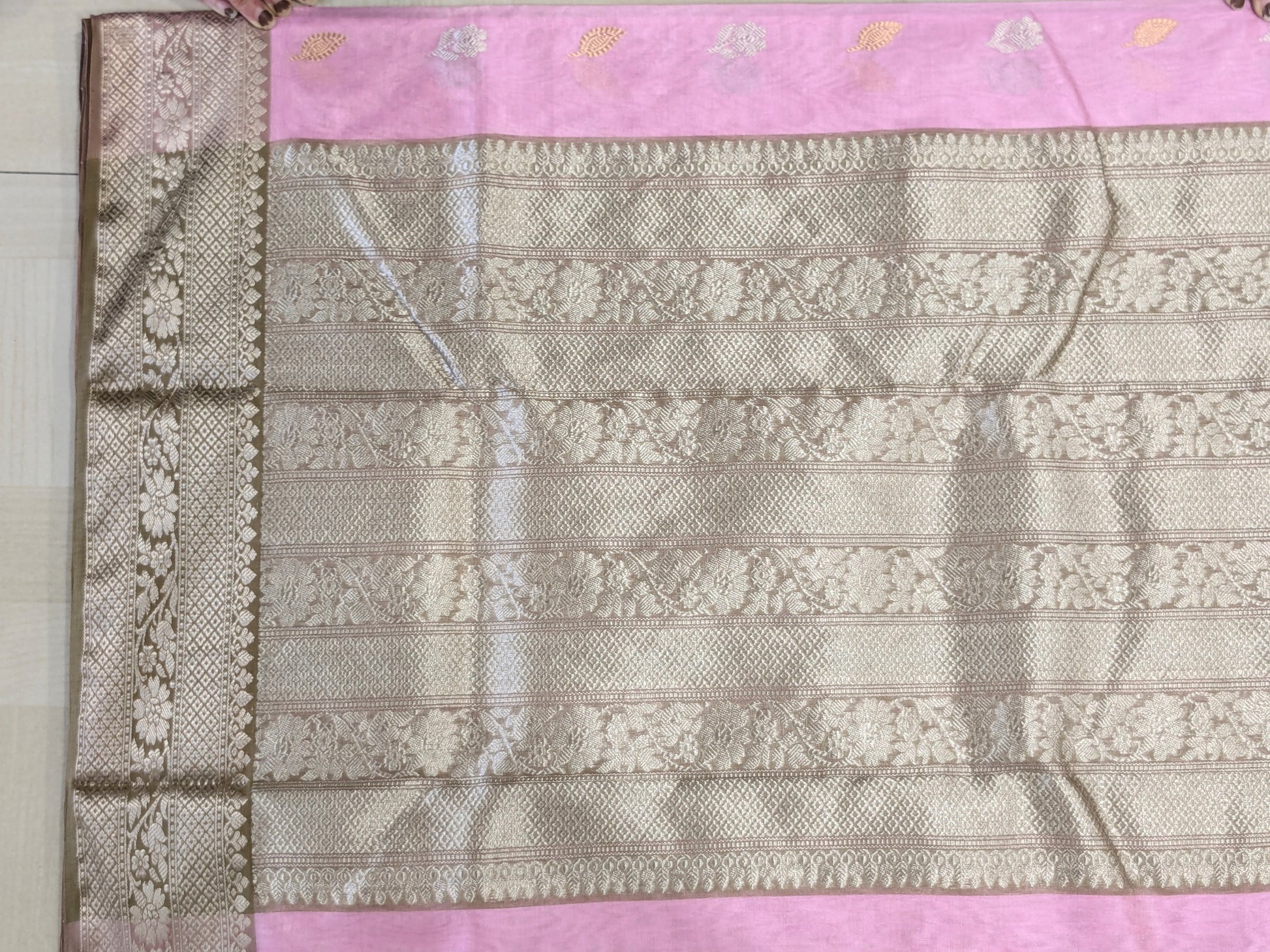 Baby Pink Hand Block Printed Chanderi Silk Saree