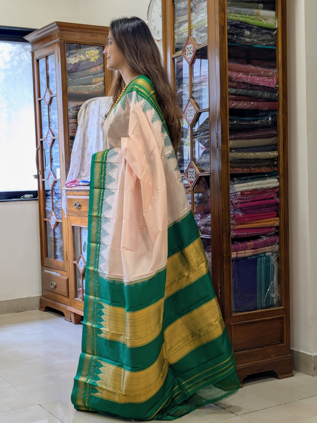 Pure Ilkal Peach Colour Silk Saree