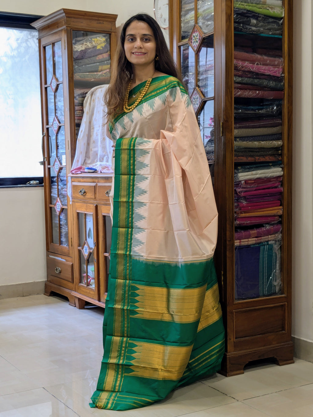 Pure Ilkal Peach Colour Silk Saree